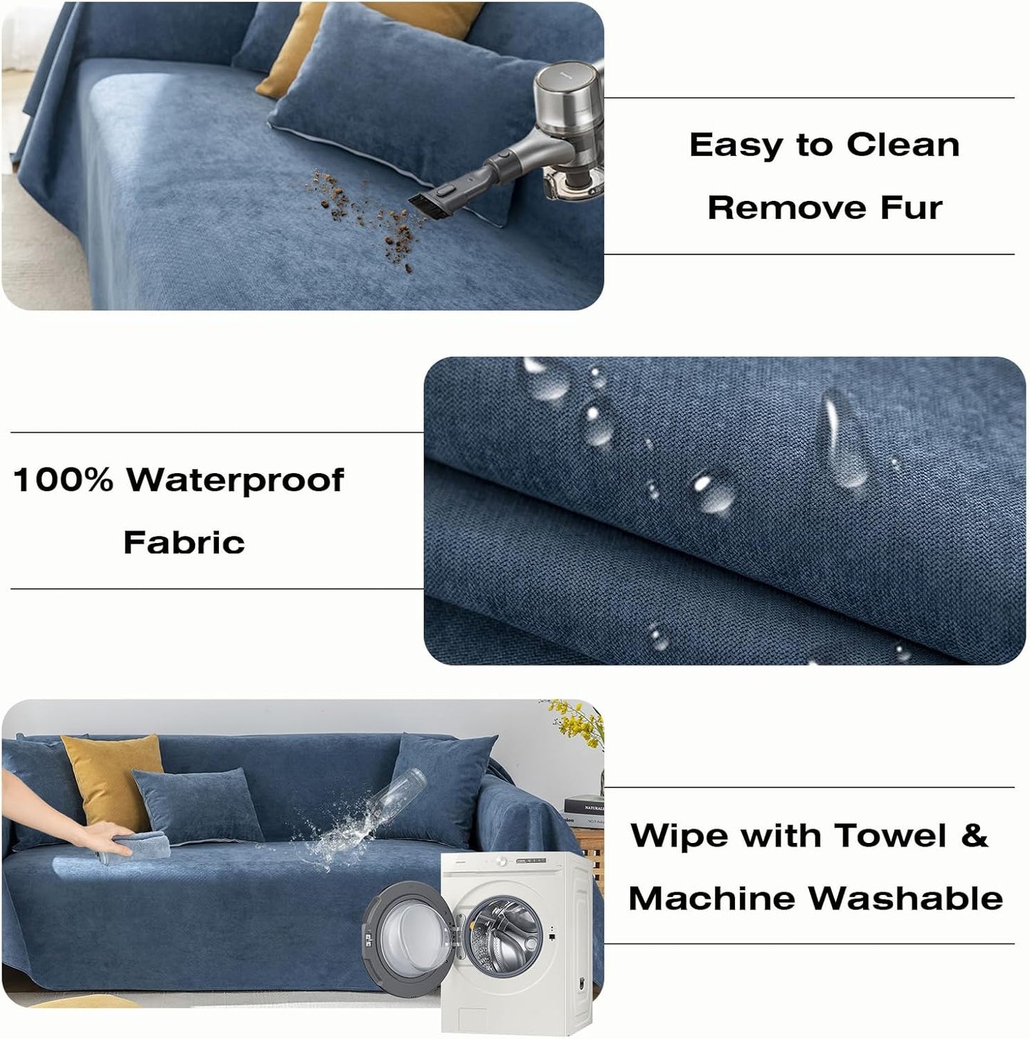 STACYPIK Waterproof Dark Blue Sofa Cover, Washable Couch Cover for 2 Cushion Couch, Anti-Slip Furniture Protector, Pet-Friendly Couch Cover for Pets and Kids, Loveseat Covers, Futon Cover-71X71IN
