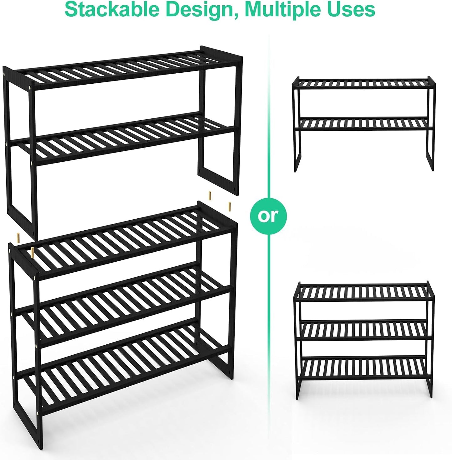 Shoe Rack Bamboo 5 Tier Shoe Organizer, Storage 20-25 Pairs for Closet Entryway, Stackable Large Tall Shoe Shelf Holder Stand Cubby for Door Hallway Bedroom Garage