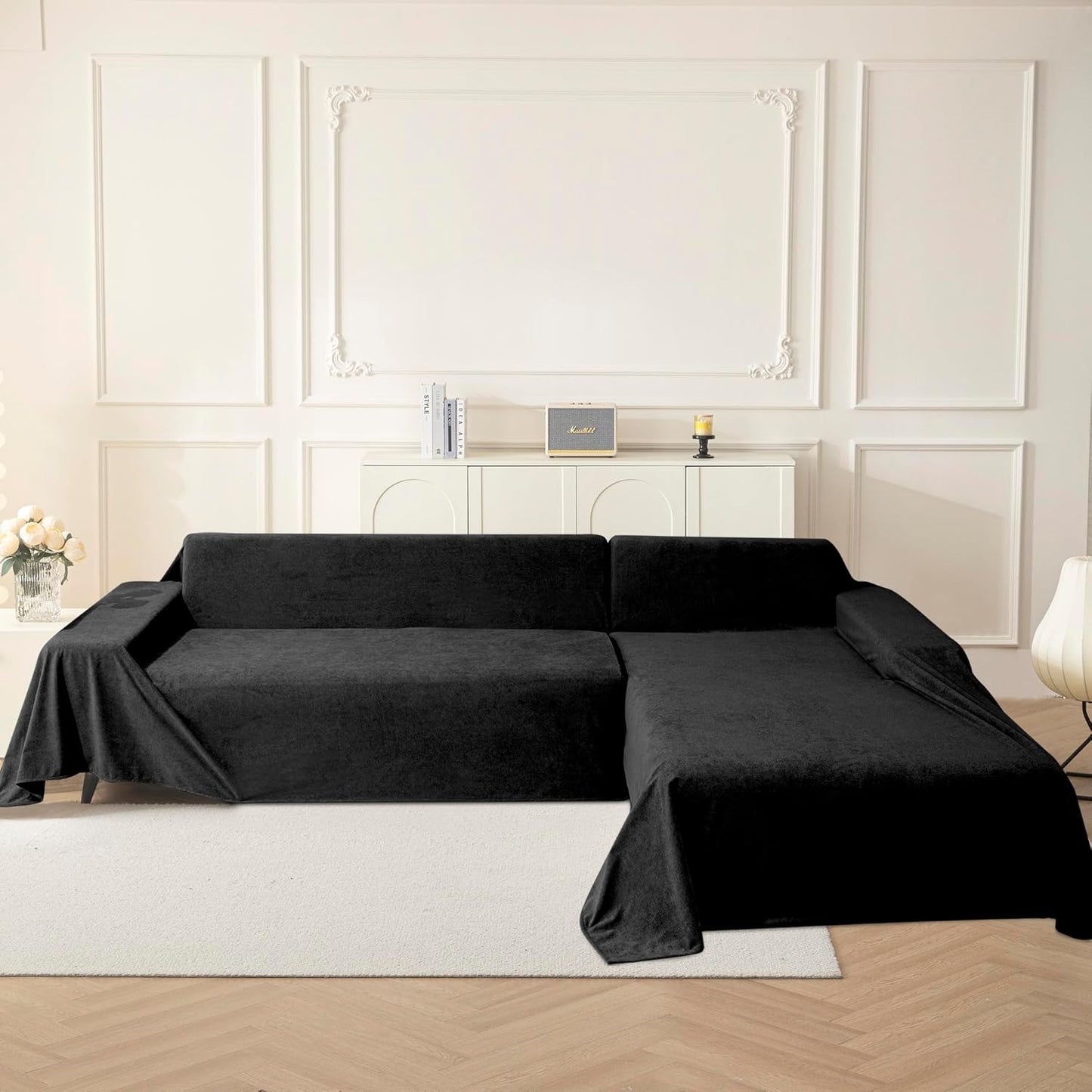 MYSKY HOME Black Couch Covers for Sectional Sofa, Couch Cover Couch Covers for Dogs Washable Couch Cover Blanket, Non Slip Sofa Slipcovers, Super Soft Sofa Towel for Kids, Pets, 91" x 118"