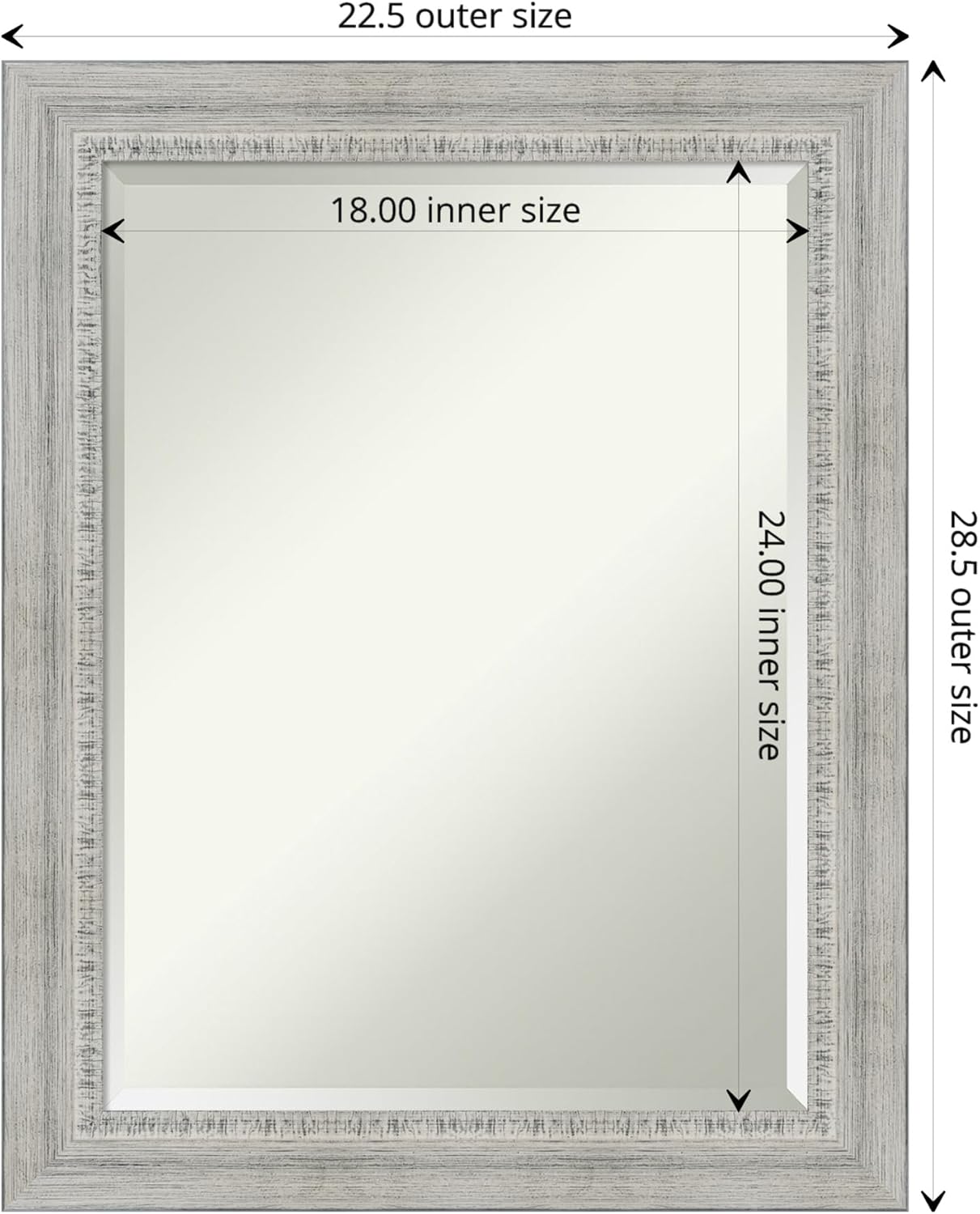 Amanti Art White Bathroom Mirror for Over Sink, 29x23 Rustic White Wash Rectangle Vanity Mirror, Medium Rustic Farmhouse Wood Frame, Hangs Horizonally and Vertically, Bathroom Wall Decor, Beveled Edge