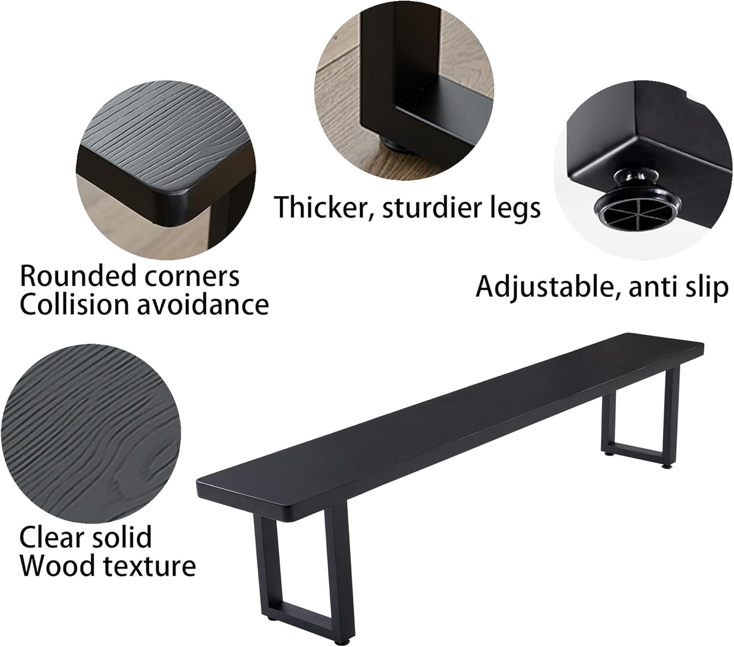 Black Bench Wooden Bench with Metal Legs Suitable for Dining Room Living Room Office Conference Room Indoor Stool Multiple （62.99in）