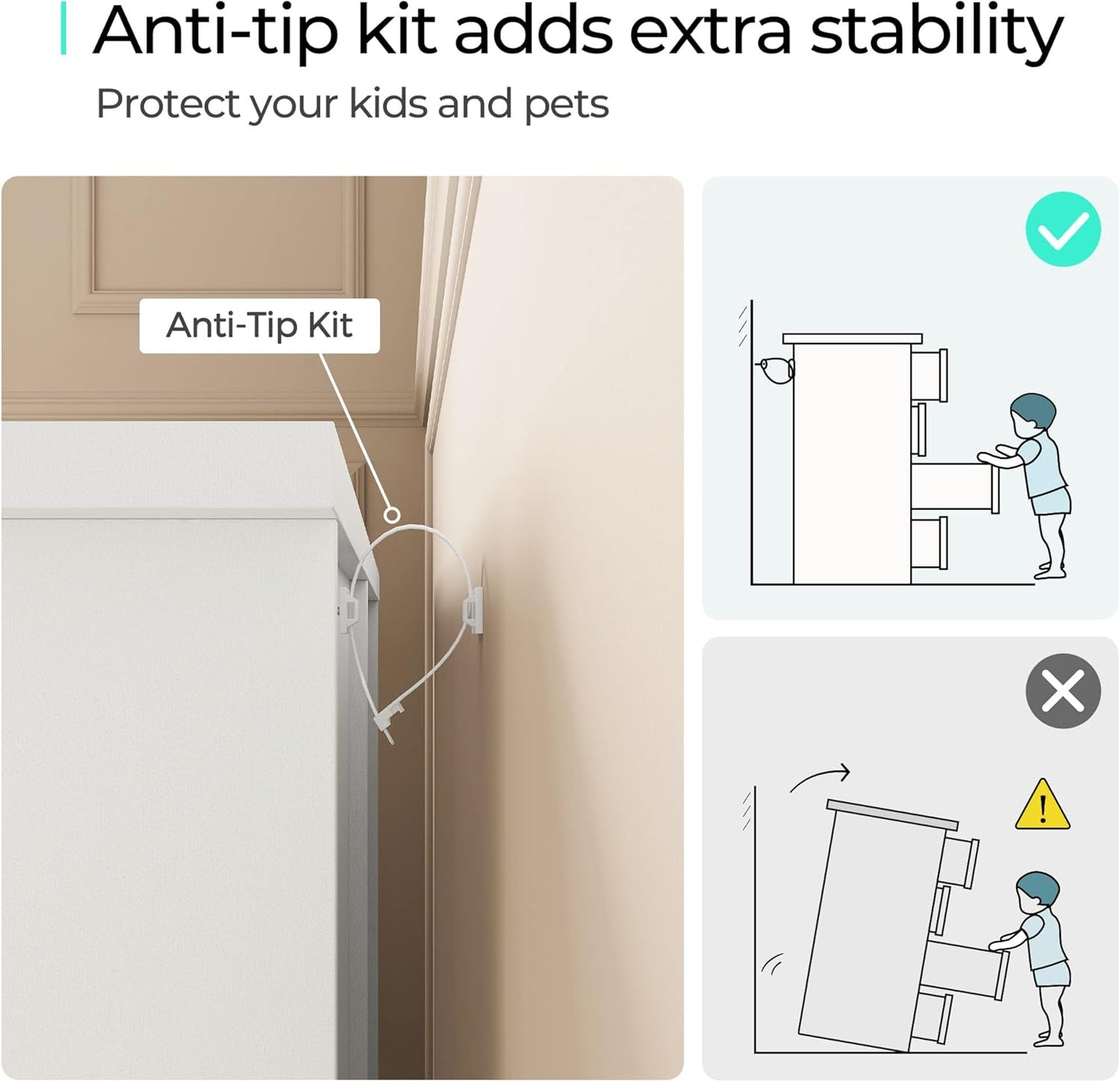 LINSY HOME White 5-Drawer Dresser - Modern Bedroom Chest with Wide Drawers, Wood Storage Organizer for Bedroom or Living Room
