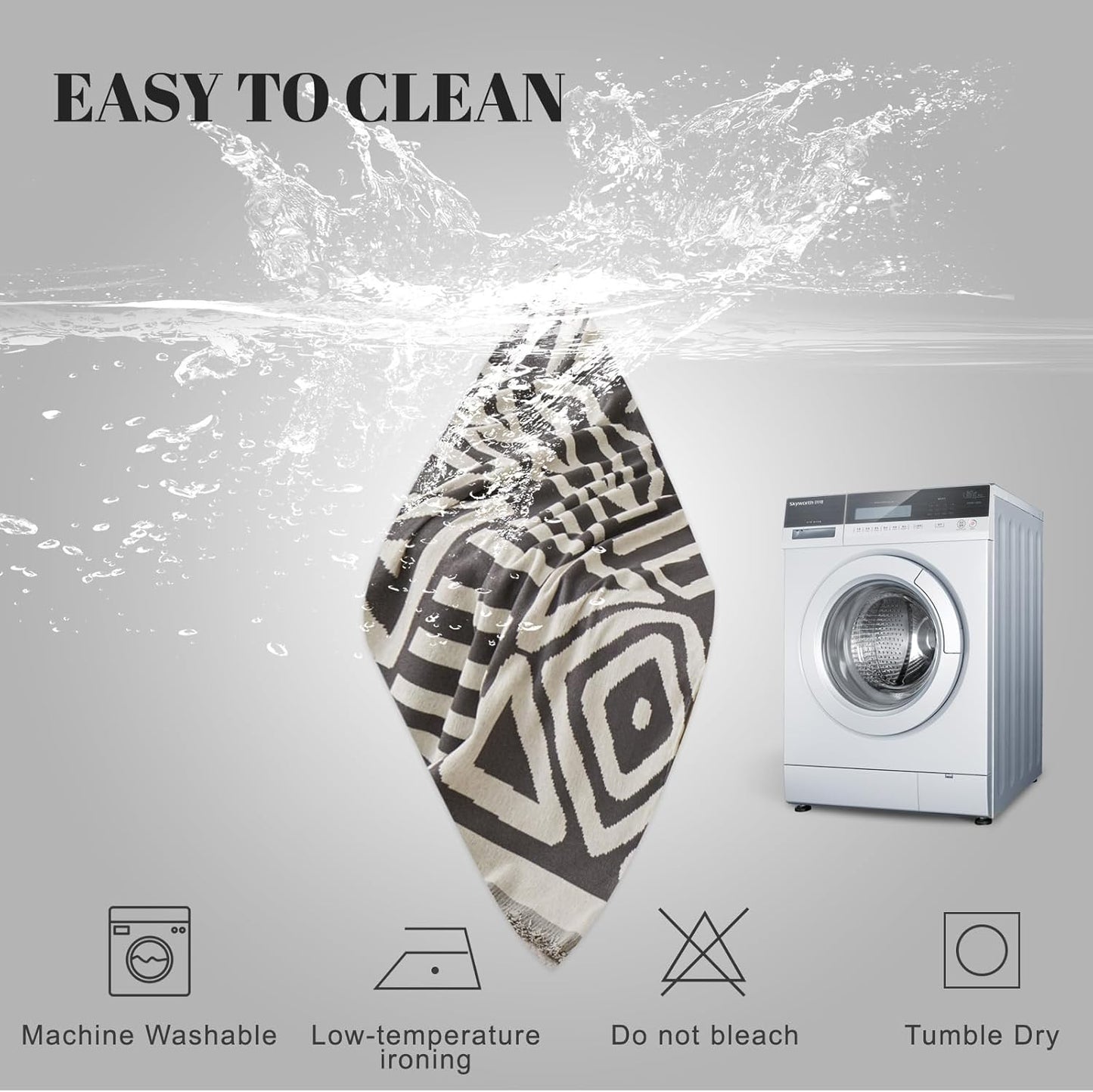 HANDONTIME Reversible Sofa Cover Boho Geometric Couch Cover for Dogs Dark Grey Couches Covers Washable Chenille Couch Covers for 3 Cushion Couch Pet Friendly Furniture Protector for Pets, 59" X71"