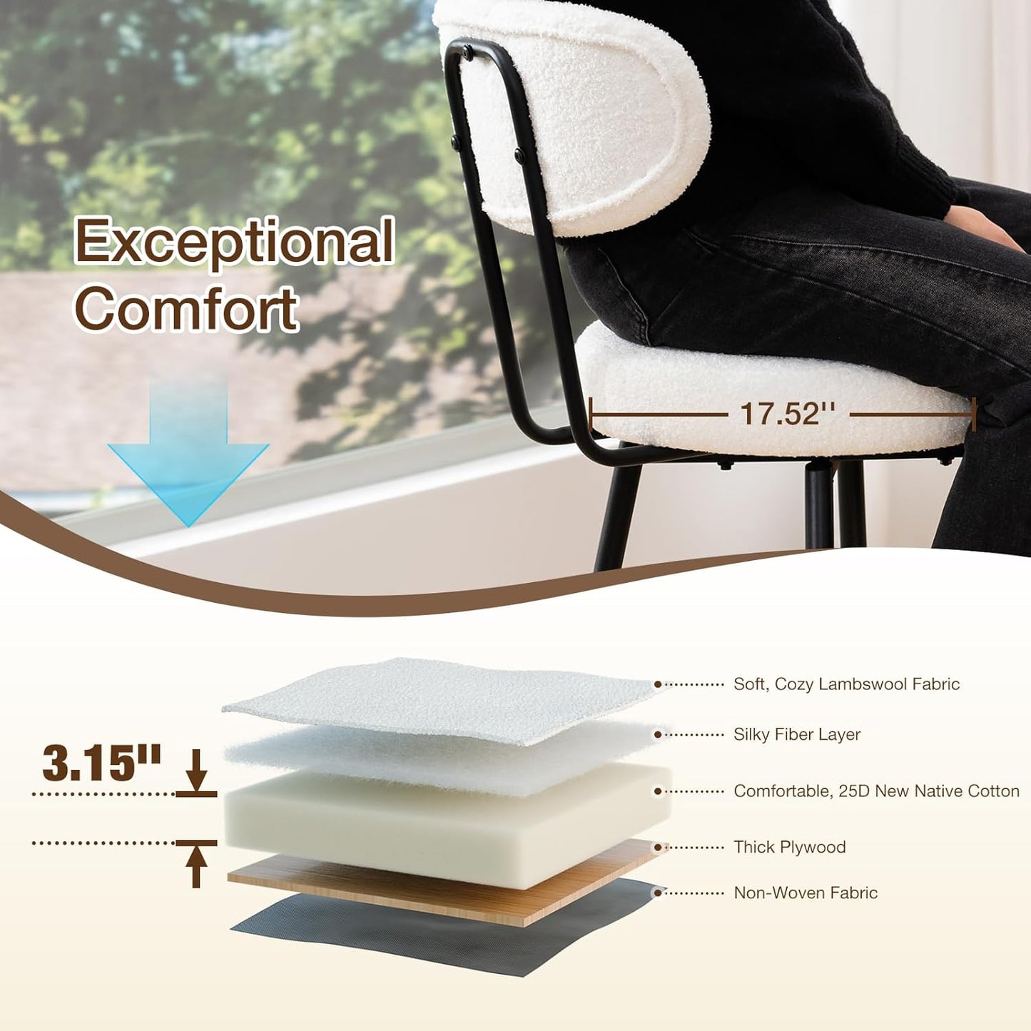 HOMMPA Counter Height Swivel Bar Stools Set of 4 Boucle Barstools 26'' Upholstered Modern Counter Barstools with Back Metal Legs Bar Stools Chairs for Kitchen Counter Island White