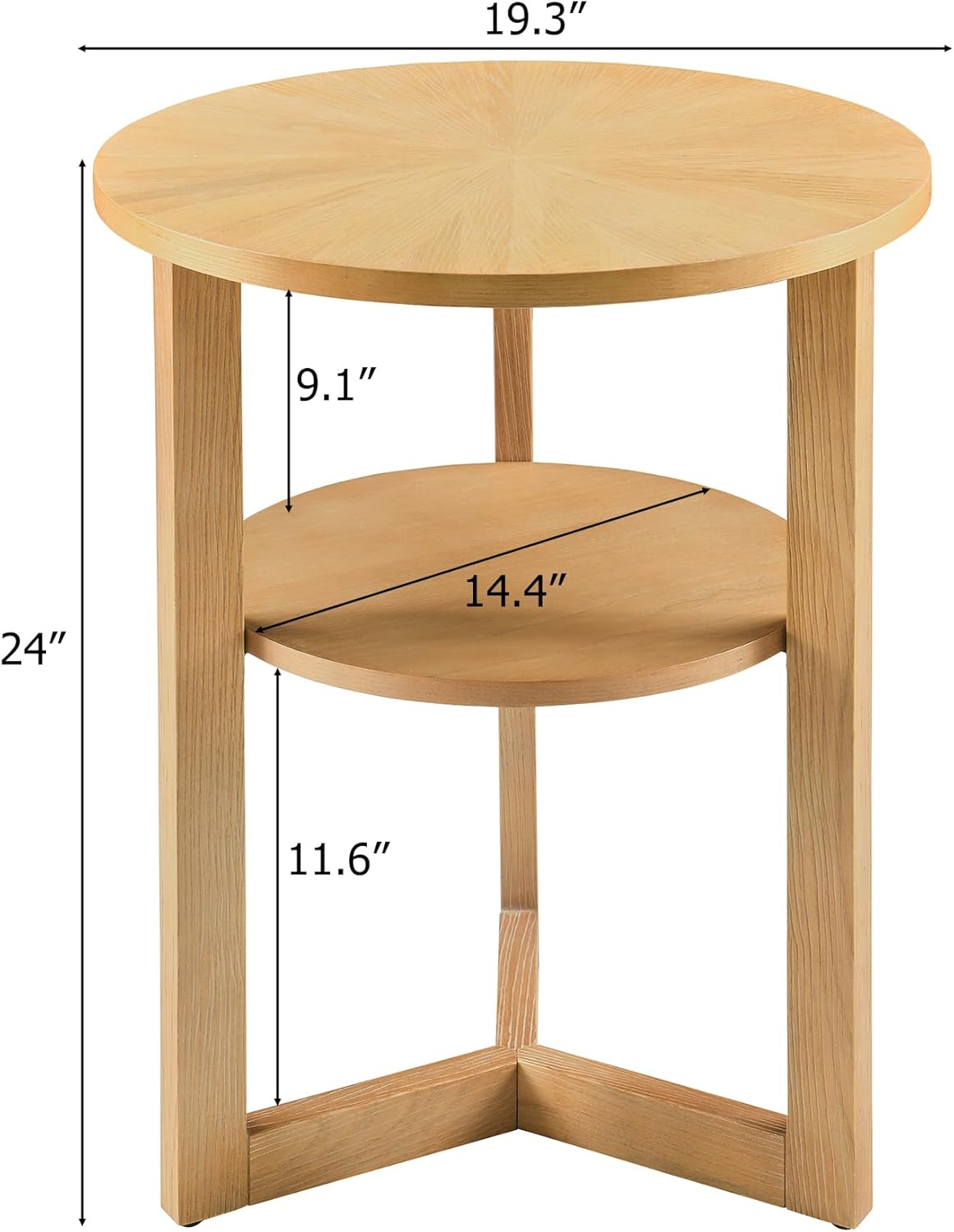 MODERION Round End Table, Rustic Side Tables with Storage Shelf, Classic Circular Solid Wood Beside Table-, 2-Tier Telephone Tables-, Nightstand, 24”H x 19.3”D for Living Room Wood Natural BZ3338OA