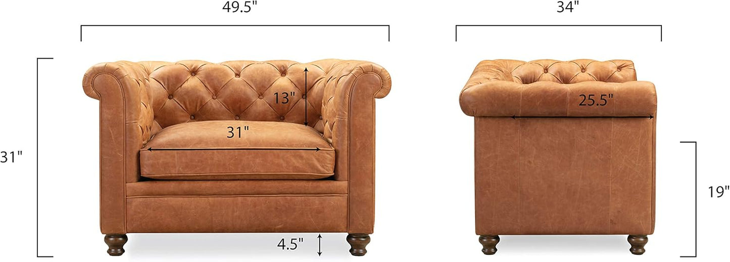 POLY & BARK Lyon Leather Lounge Chair – Cognac Tan Full-Grain Leather Upholstery – Modern Upholstered Accent Chair for Living Room or Bedroom – Indoor Lounge Seating with Lasting Comfort