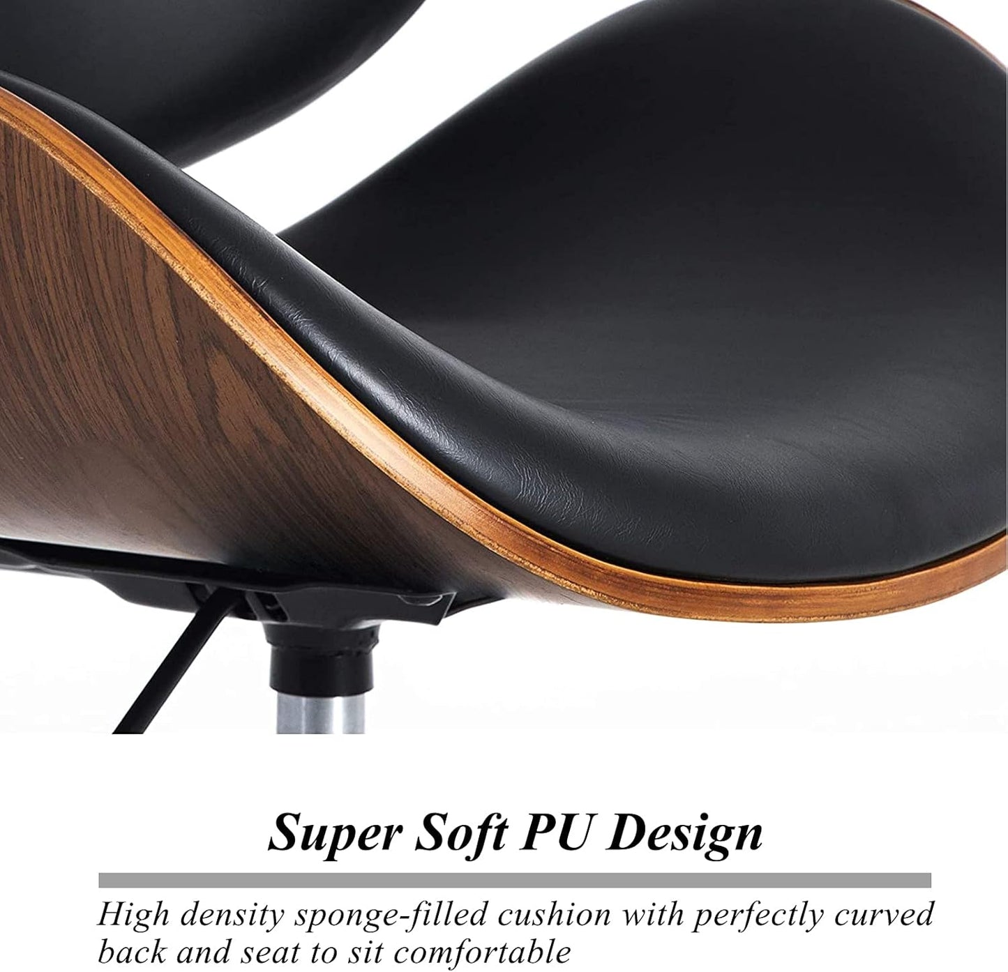 C-CHAIN Adjustable Modern Mid-Century Office Chair with Curved Seat/Back, Swivel Executive Chair, Rolling Computer Chair, Bent Wooden Accent Office Chair for Home and Office