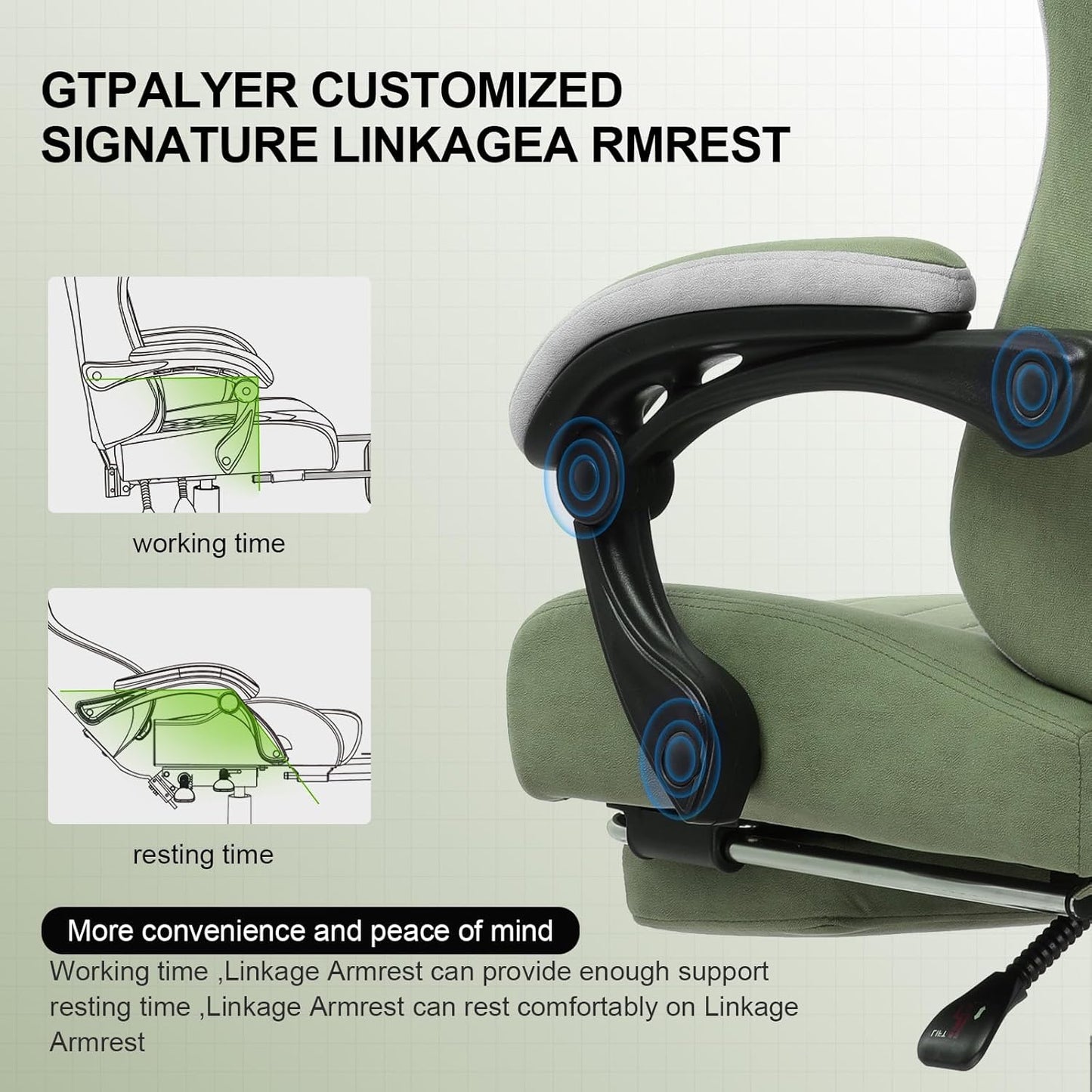GTPLAYER Gaming Chair, Computer Office Chair with Pocket Spring Cushion, Linkage Armrests and Footrest, High Back Ergonomic Computer Chair with Lumbar Support Task Chair with Footrest