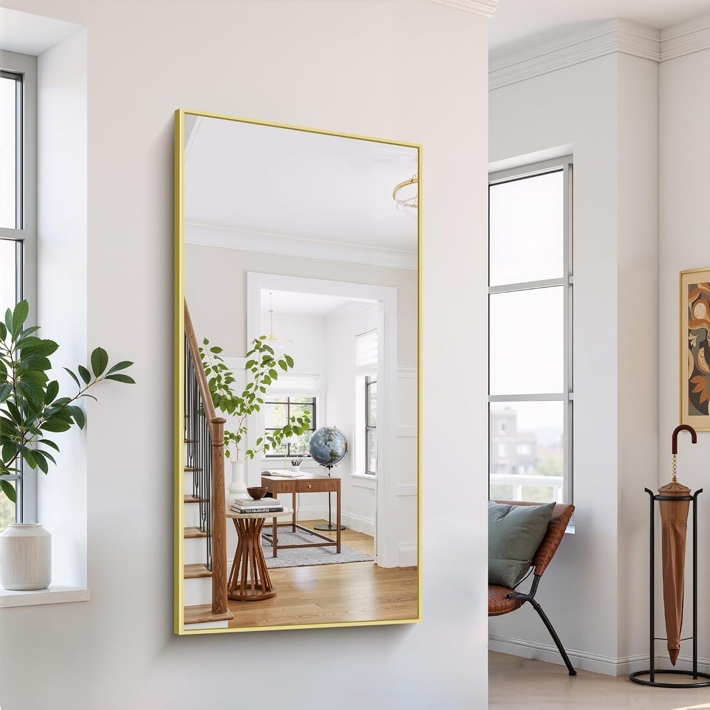 YIROMAN Bathroom Mirror 60"x30", Large Brushed Gold Bathroom Mirror for Over Sink with Aluminum Frame, Rectangular Vanity Mirror with Right Angle, Wall Mirror Hangs Horizontal or Vertical