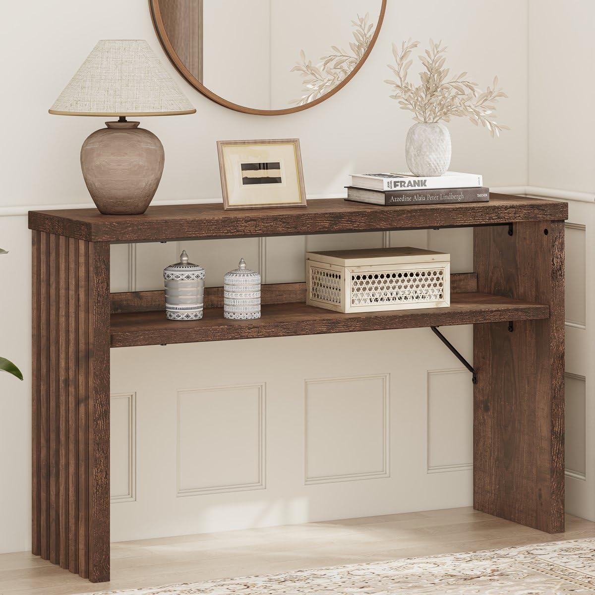 BON AUGURE Entryway Table, Console Table Behind Couch, Wood Sofa Tables with Shelf for Living Room, Farmhouse Entry Tables for Hallway Foyer (Rustic Oak, 47 Inches)