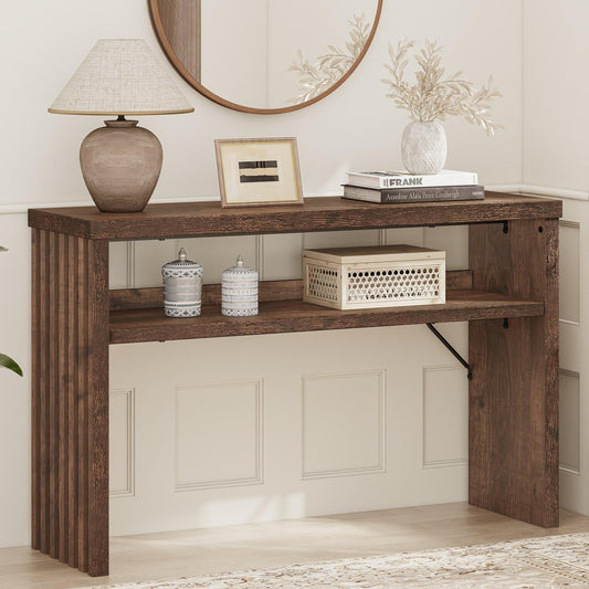 BON AUGURE Entryway Table, Console Table Behind Couch, Wood Sofa Tables with Shelf for Living Room, Farmhouse Entry Tables for Hallway Foyer (Rustic Oak, 47 Inches)