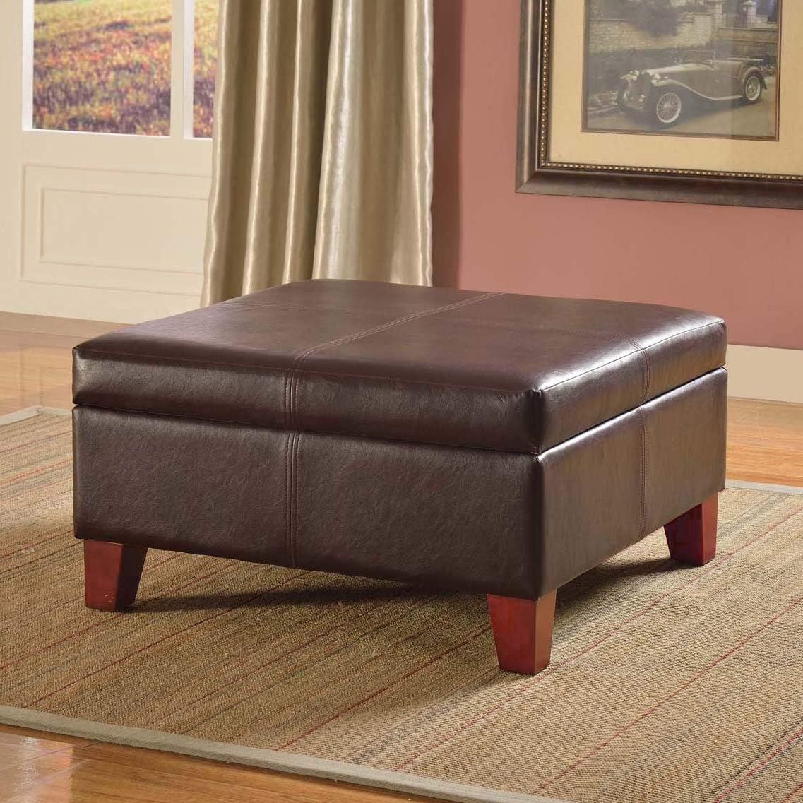 Homepop Home Decor |K2380-E155 | Luxury Large Faux Leather Square Storage Ottoman | Ottoman with Storage for Living Room & Bedroom, Distressed Brown
