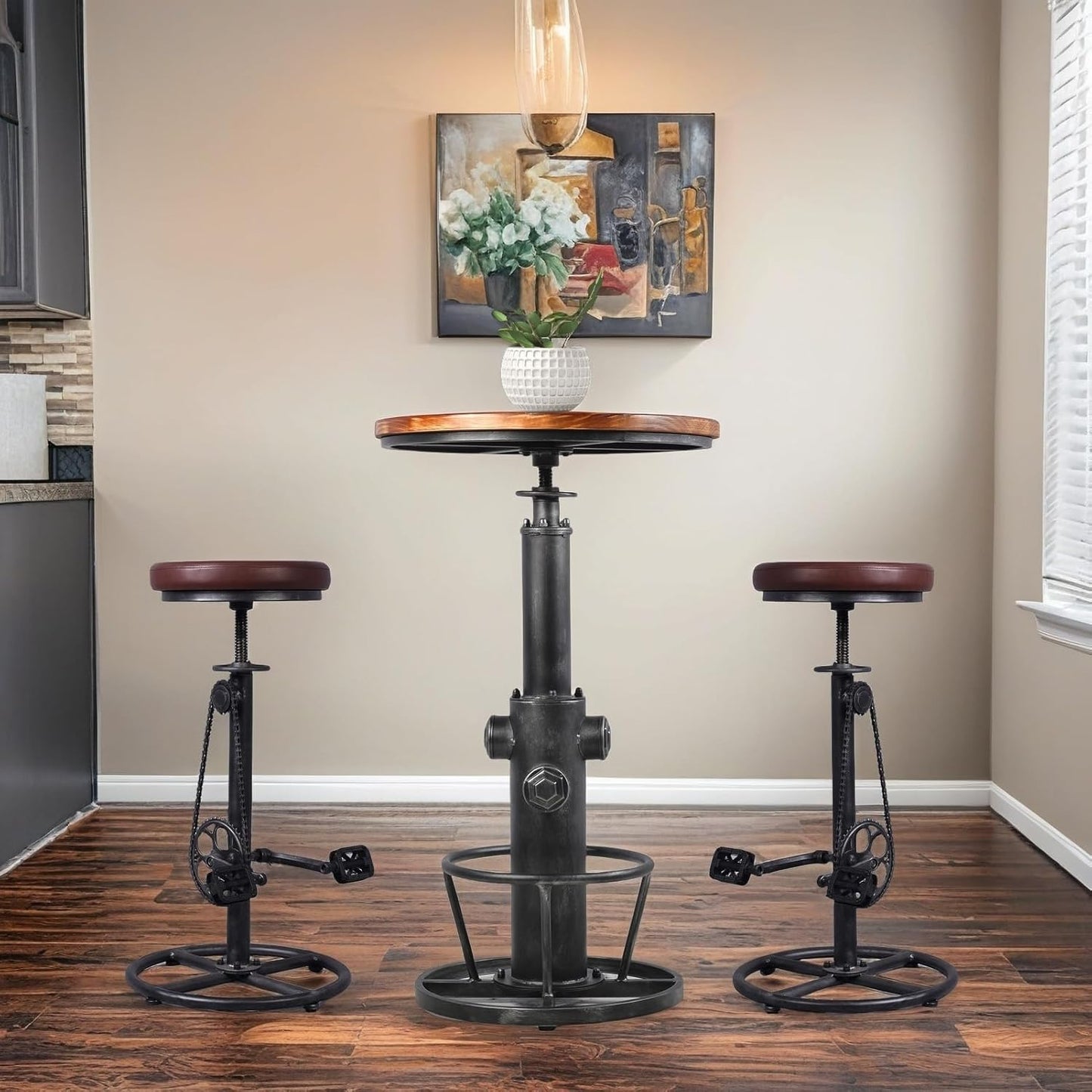 Vintage Bar Stools Swivel PU Seat 29-37inch Height Adjustable Extral Tall Bicycle Stool with Bikepedal Kitchen Island Counter Stool Shop Chairs