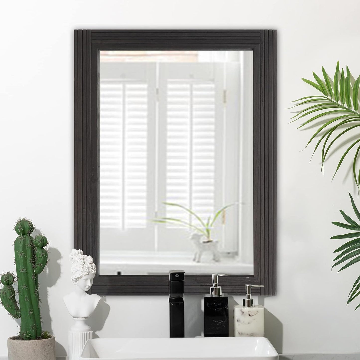 YOSHOOT Hand-Made Wooden Spliced Wall Mirror for Bathroom, Rustic Farmhouse Vanity Mirror, Décor Wall Art, Solid Wood Frame, Vertical or Horizontal Hanging, 72" x 36", Black