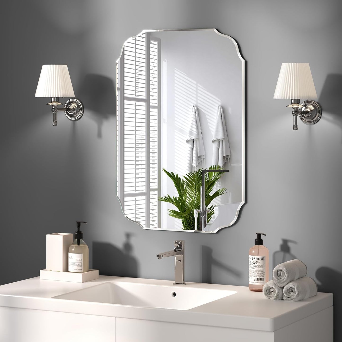 KOHROS Silver Bathroom Mirror 18" x 24" Frameless Rectangle Beveled Edge Bathroom Vanity Mirror for Over Sink, Wall Mirror for Small Bathroom Vanity Bedroom Hanging Horizontally or Vertically