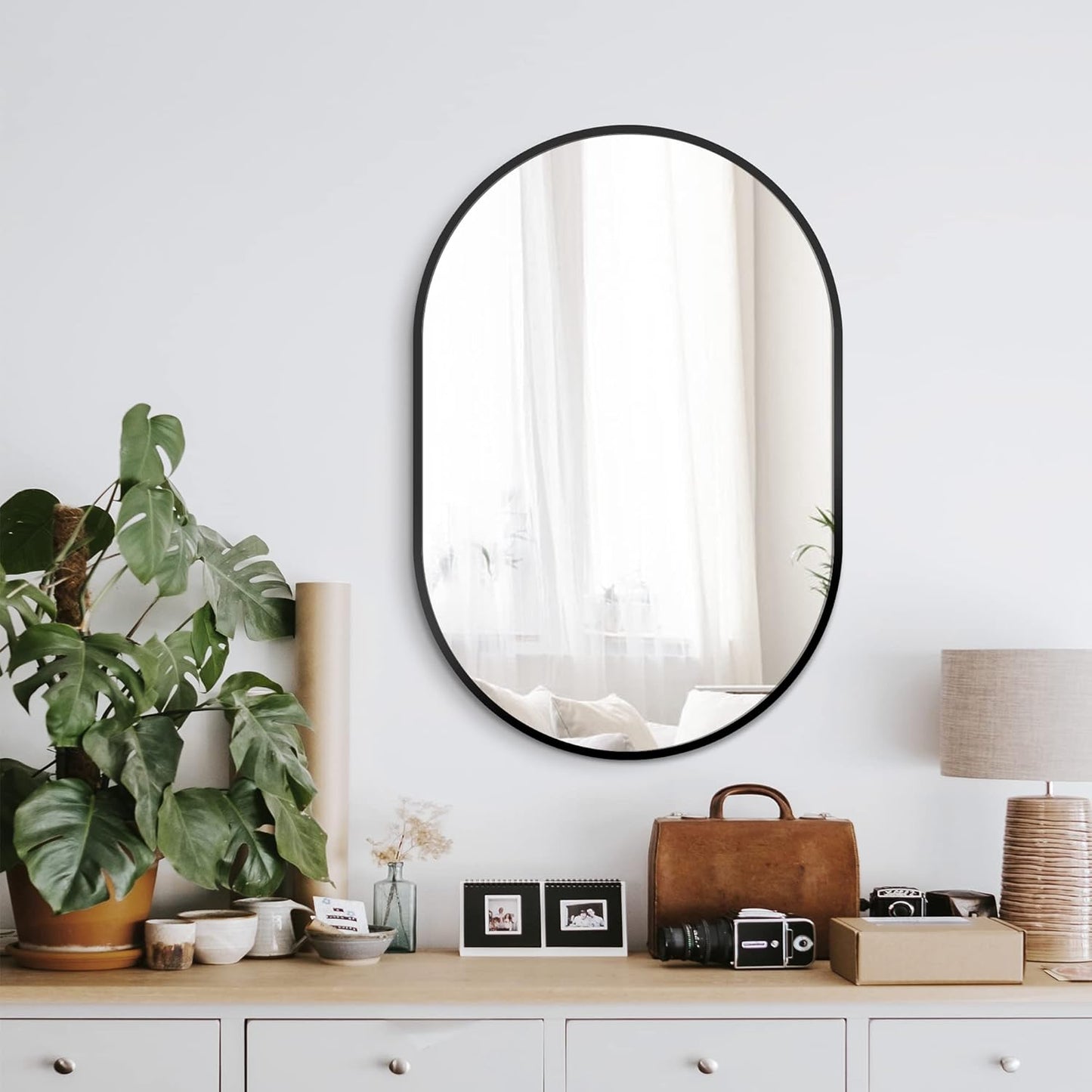 Bathroom Mirror for Wall,30''x20'',Black Oval Mirror for Bedroom Entryway Bathroom, Metal Framed Vanity Mirror(30''x20'',Black)