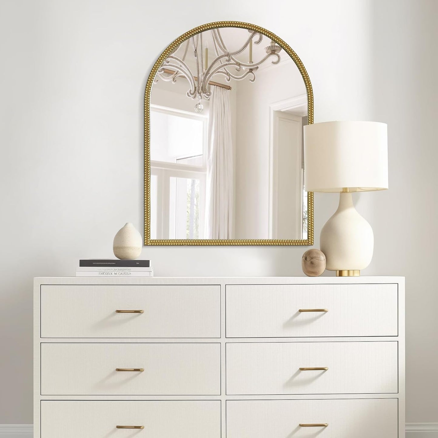 WallBeyond Gold Vintage Mirror for Vanity 24x32 Inch, Gold Antique Mirror with Ornate Beaded Frame for Bathroom, Living Room, Fireplace, Entryway