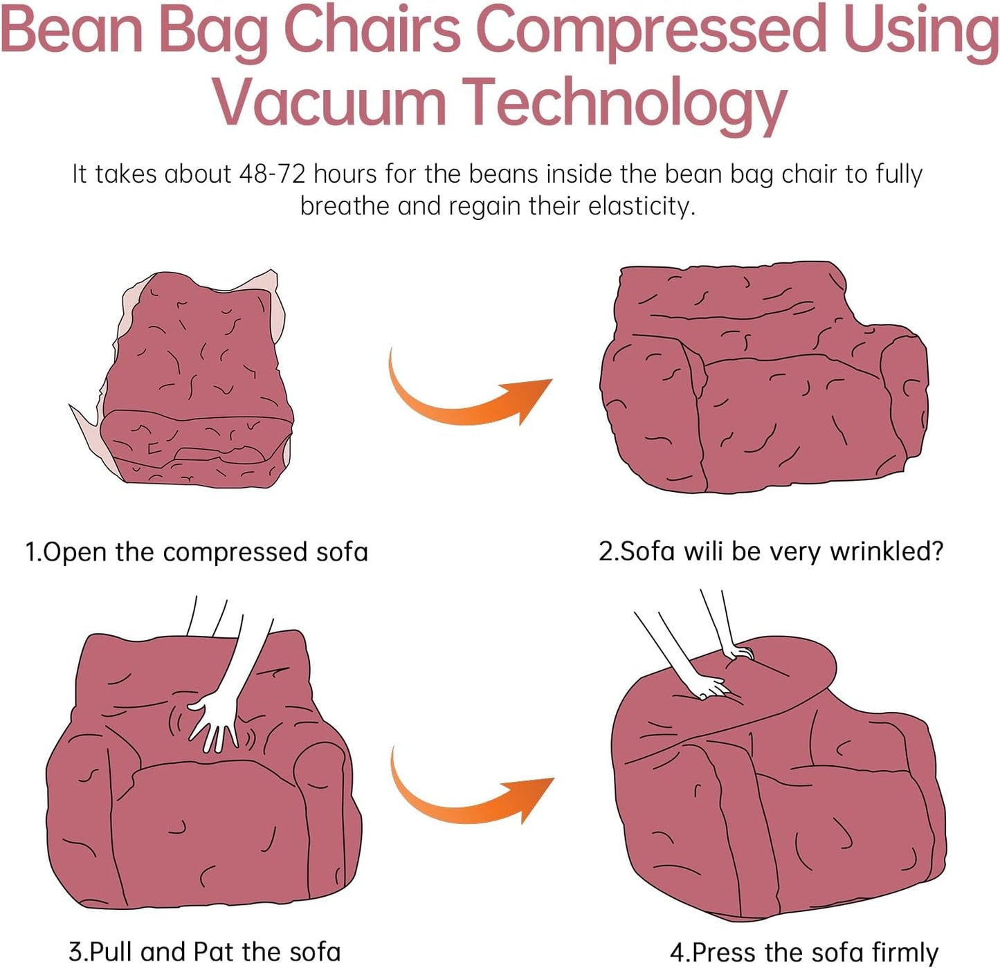 Bean Bag Chair with Filler, Bean Bag Sofa with Tufted Soft Stuffed Filling, Fluffy and Lazy Sofa, Comfy Cozy BeanBag Chairs with Memory Foam for Dorm, Apartment, Living Room (Red)