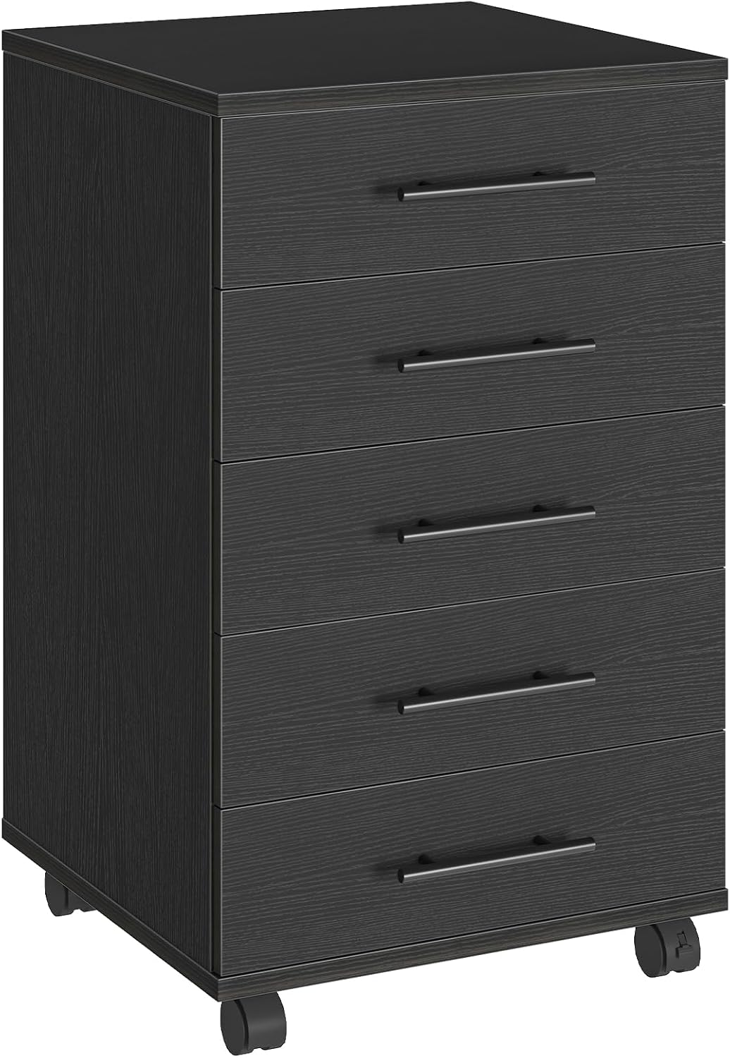 HOOBRO 5-Drawer File Cabinet, Office Cabinet with Drawers, Wooden Storage Cabinet with Wheels for Makeup, Home Office, Study, Easy Assembly, Black BK05WJ01