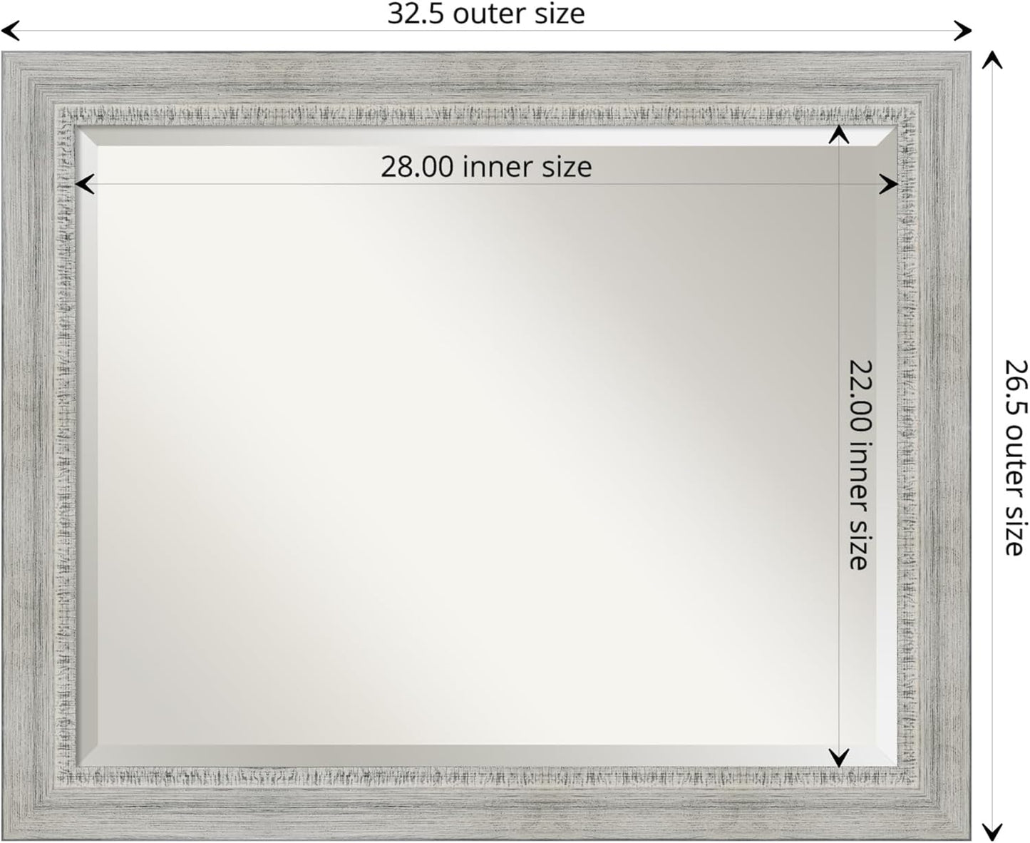 Amanti Art White Bathroom Mirror for Over Sink, 27x33 Rustic White Wash Rectangle Vanity Mirror, Large Rustic Farmhouse Wood Frame, Hangs Horizonally and Vertically, Bathroom Wall Decor, Beveled Edge