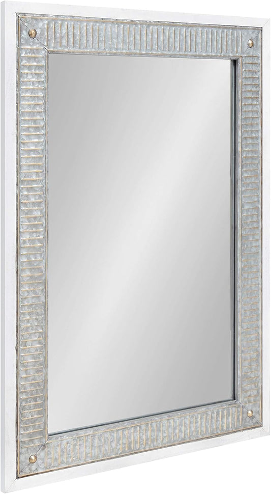 Kate and Laurel Deely Farmhouse Wall Mirror, 27 x 39, White and Silver, Rustic Wall Decor with Galvanized Metal Frame