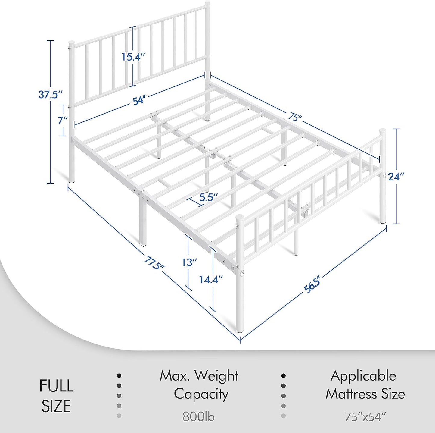 Yaheetech 14 Inch Full Size Bed Frame Metal Platform Bed with Spindle Headboard Footboard/Mattress Foundation/No Box Spring Needed/Underbed Storage Space/Steel Slat Support/Easy Set up, White