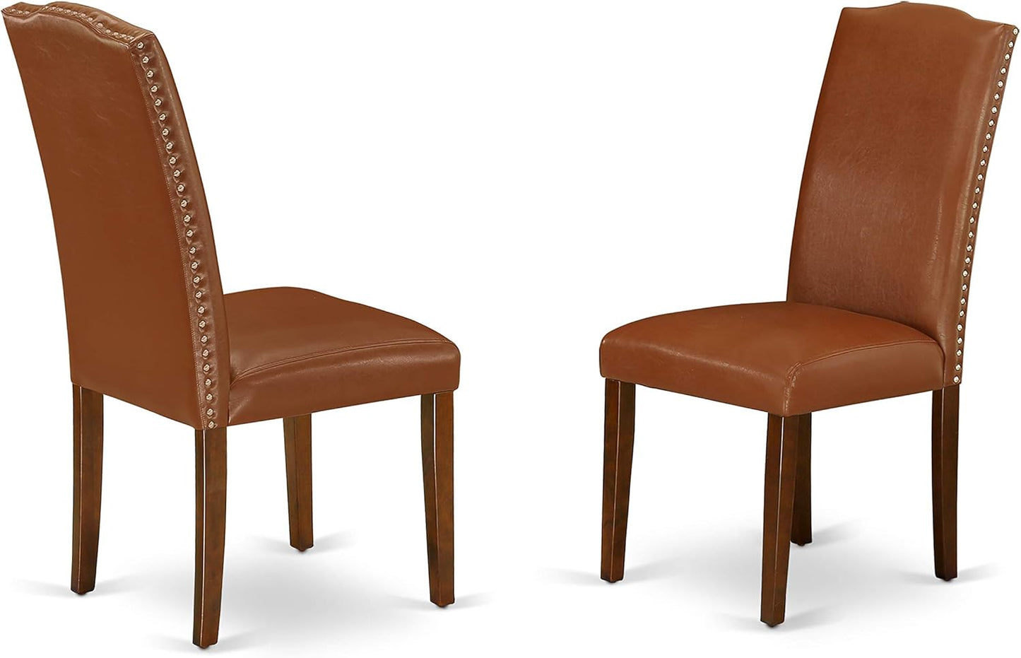 East West Furniture ESEN3-MAH-66 3 Piece Kitchen Table Set Contains a Round Dining Table and 2 Brown Faux Faux Leather Upholstered Chairs, 30x30 Inch, Mahogany