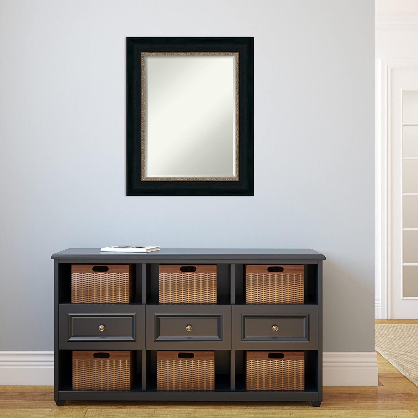 Amanti Art Bronze Bathroom Mirror for Over Sink, 31x25 Paragon Bronze Rectangle Vanity Mirror, Medium Traditional Frame, Hangs Horizonally and Vertically, Bathroom Wall Decor, Beveled Edge