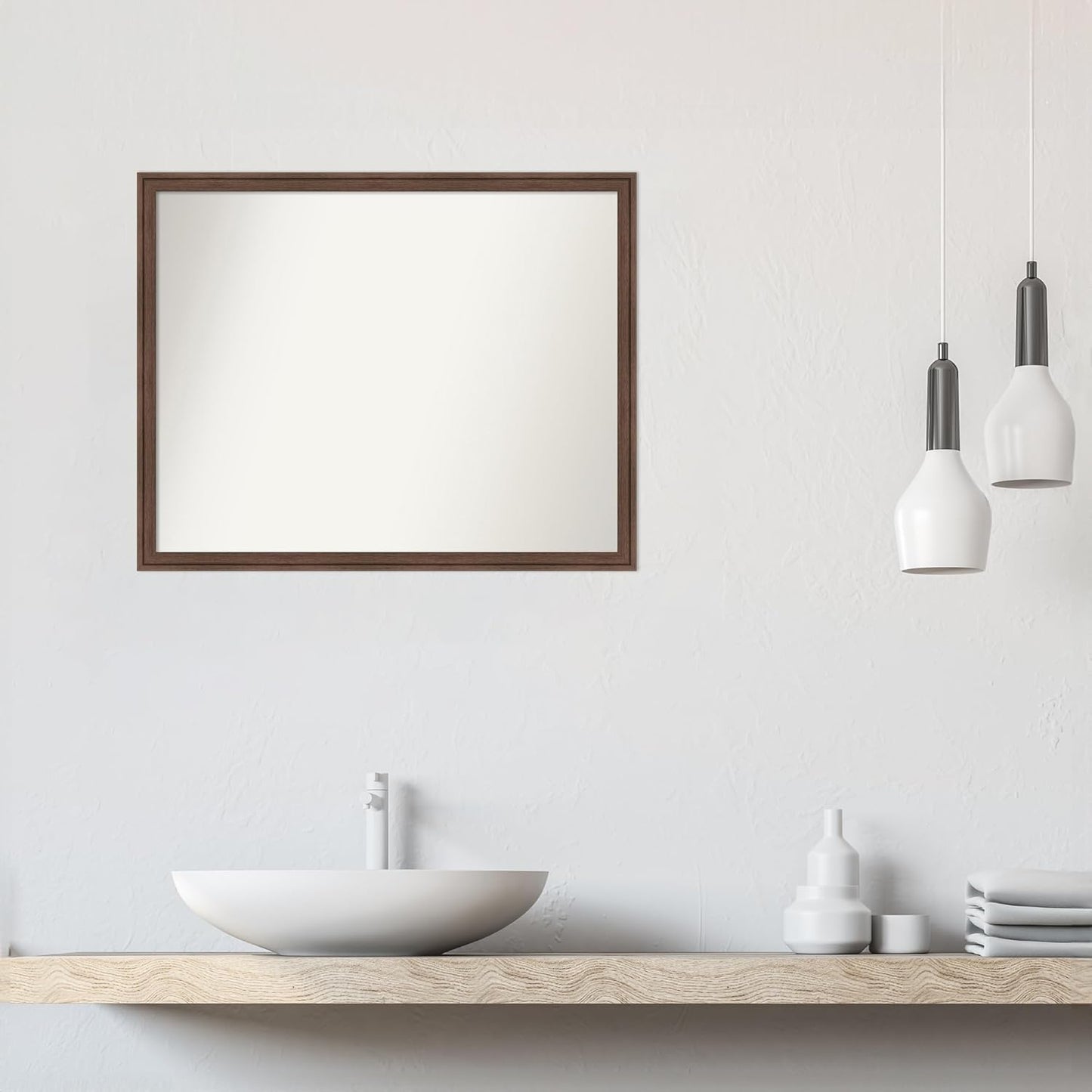 Amanti Art Brown Bathroom Mirror for Over Sink, 24x30 Florence Light Brown Rectangle Vanity Mirror, Large Casual Frame, Hangs Horizonally and Vertically, Bathroom Wall Decor, Non-Beveled Edge