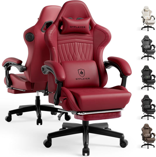 GTPLAYER ACE-PRO Music Gaming Chairs – Built-in Speakers, App Support & Bluetooth Control, Footrest & Pocket, Gamer Chair for Adults, Wine Red