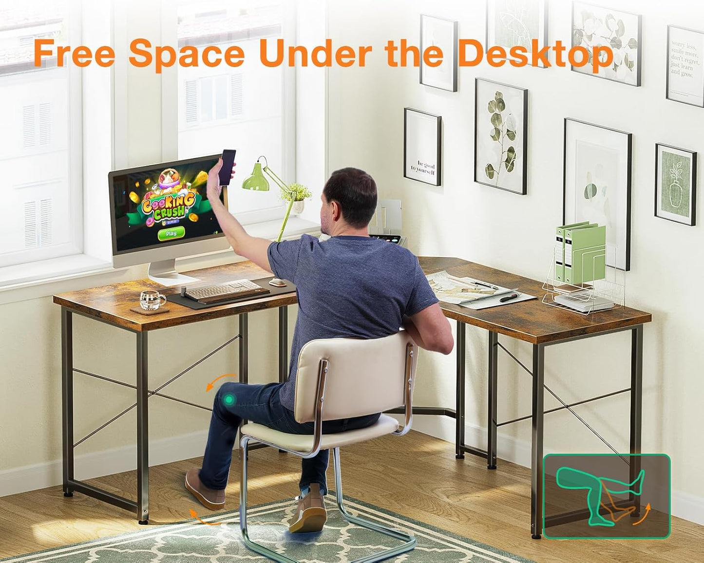 Casaottima L Shaped Gaming Desk, Corner Gaming Table for Home Office, Computer Desk Sturdy Writing Workstation for Small Space, Easy to Assemble, 51 inch, Rustic Brown