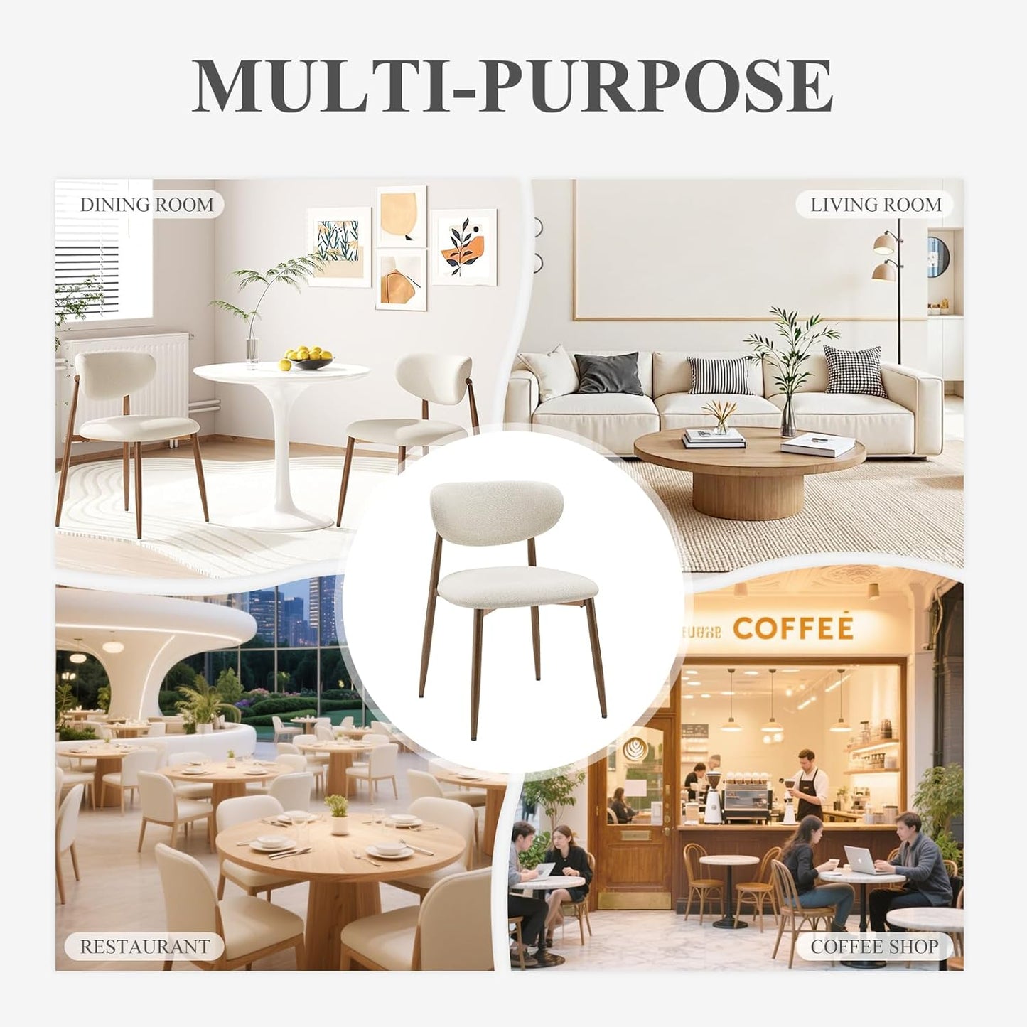 Dining Chairs Set of 6, Ergonomic Fabric Upholstered Seating with Wood Look Metal Legs and Anti Slip Pads, for Home and Restaurant Use, Beige