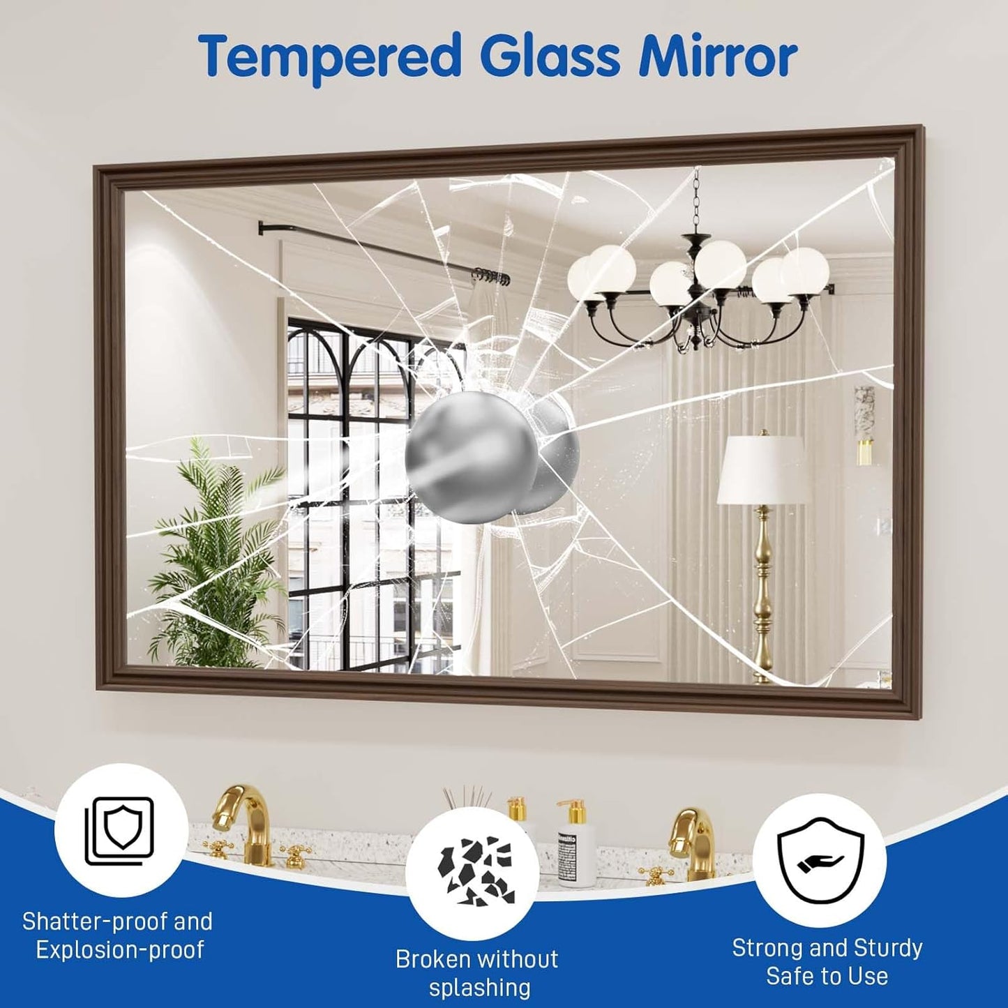 WEER Retro Copper Bathroom Mirror, 48x30 Inch Bronze Oil Rubbed Framed Mirror, Rectangle Classic Vintage Framed Wall Mirror, Farmhouse Vanity Mirror, Tempered Glass, Vertically or Horizontally