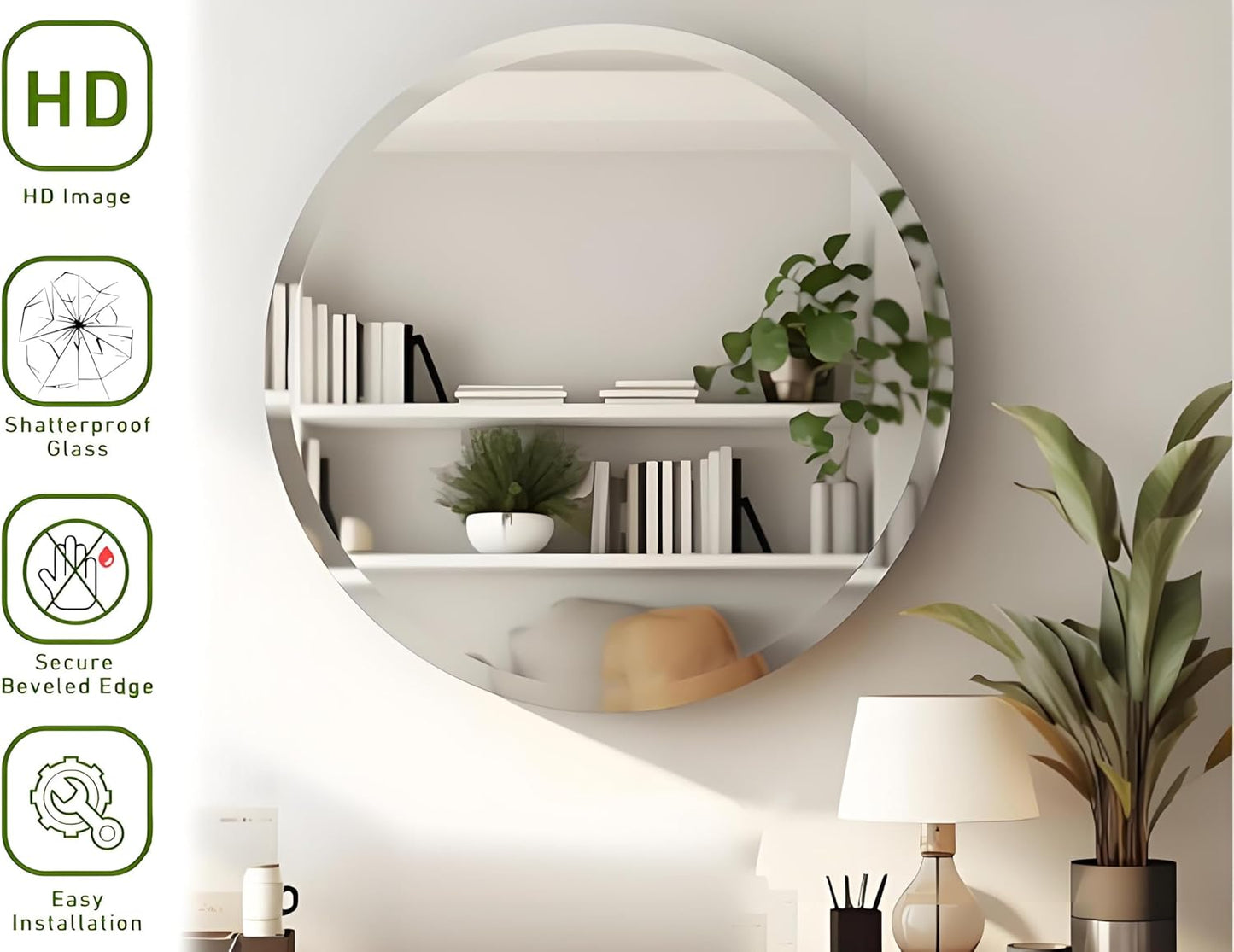 KOHROS Round Bathroom Mirror 32" x 32" Large Circle Mirror for Bathroom, Frameless Beveled Edge Mirror for Wall, Anti-Rust, Tempered Glass, Hallway & Home Decor (Silver)