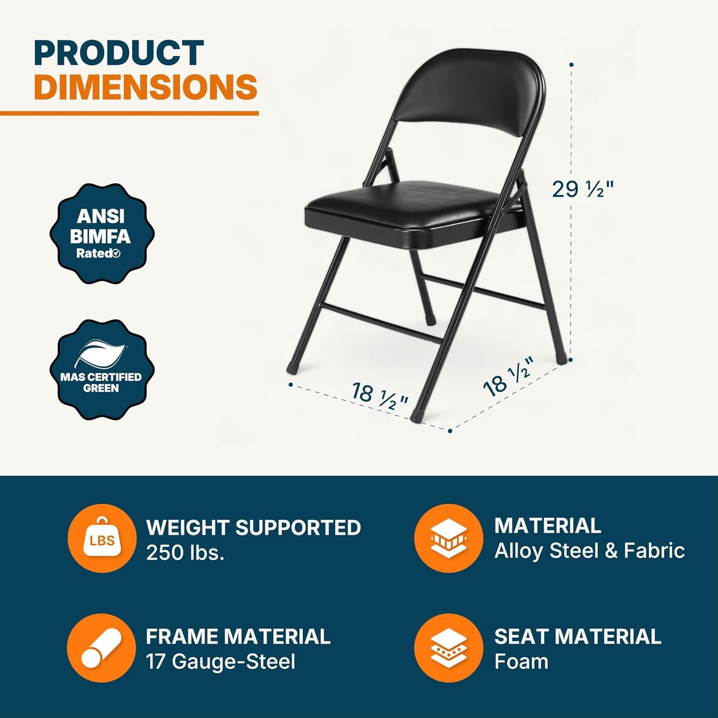 OEF Furnishings OEF950 Series Vinyl Padded Steel Folding Chairs (4-Pack, Black)