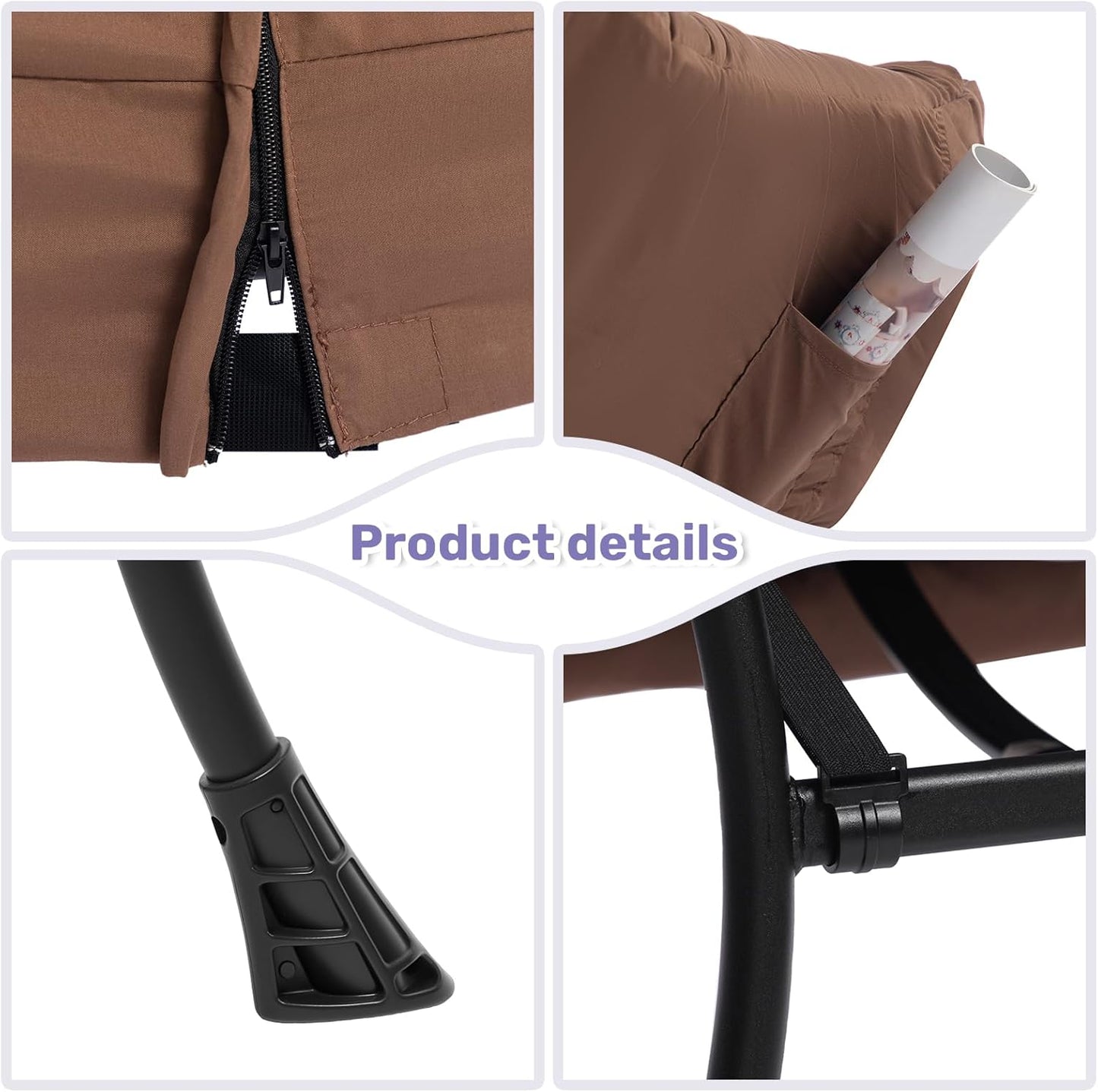 HollyHOME Fabric Lazy Chair with Foldable Ottoman, Accent Comfy Lounge Arm Chair and Folding Footrest Stool Set, Leisure Sofa Reading Chair and Footstool for Living Room, Bedroom, Dorm, Coffee Brown