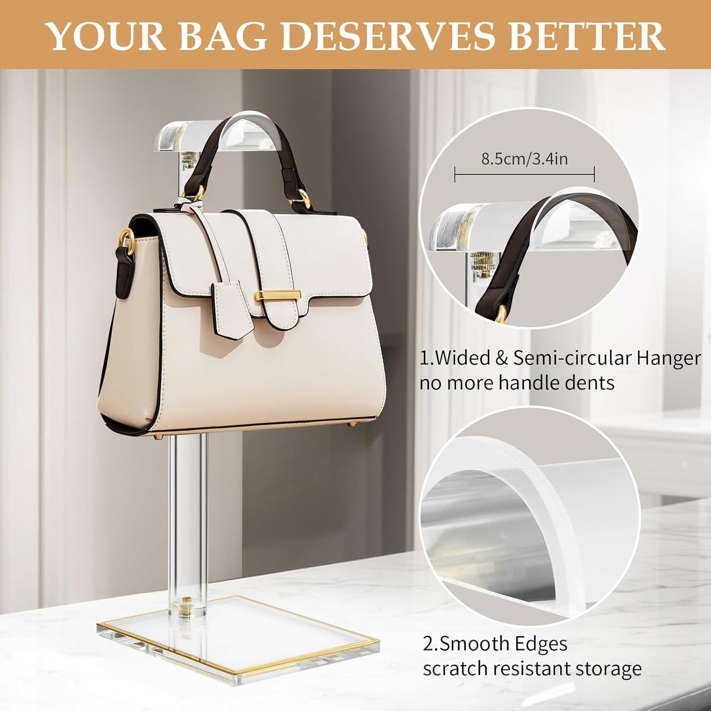 Purse Stands, Acrylic Purses Display Stand, 14“-24” Height Adjustable Handbag Rack, Purse Organizer for Closet, Table Bag Hanging Stand for Closet Retail Vendor Commercial Store(PATENT PENDING)