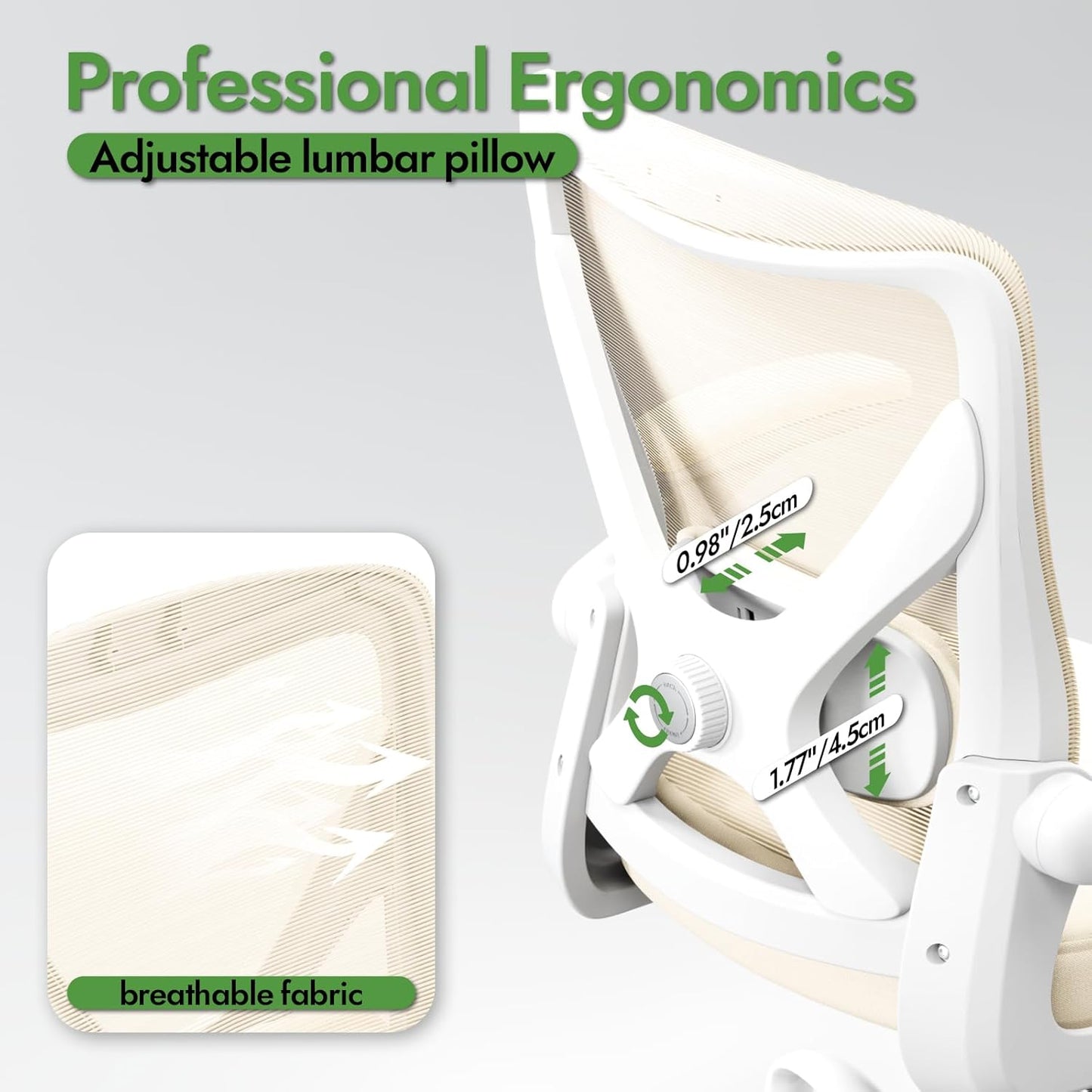 Ergonomic Office Chair - X-Shaped Computer Desk Chair Comfy, Gaming Chair, Office Chair with Lumbar Support, Mesh Office Chairs, Desk Chair for Long Hours(White Beige)