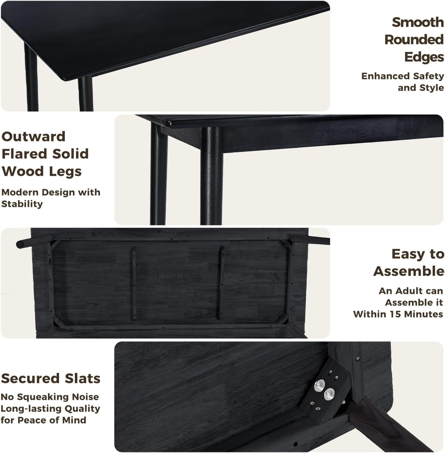 DELAVIN 70.8" Large Solid Wood Dining Table for 6-8 People, Mid Century Modern Rectangular Oak Kitchen Table, Farmhouse Dining Room Table, Easy Assembly, Black