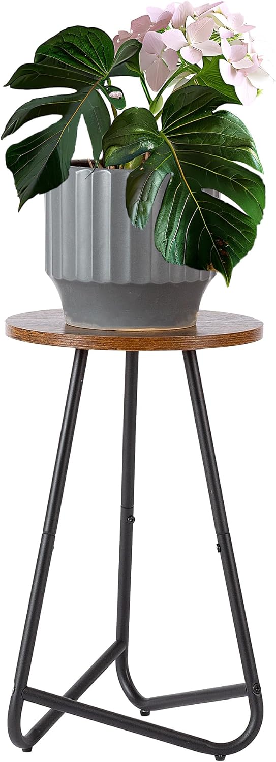Indoor Plant Stand,Mid Century Wood Stand Plant Table,Modern Plant Stool for Outdoor,Metal Tall Holder for Flower Pots,Small Round Side End Table (Rustic Brown, 19 inch)
