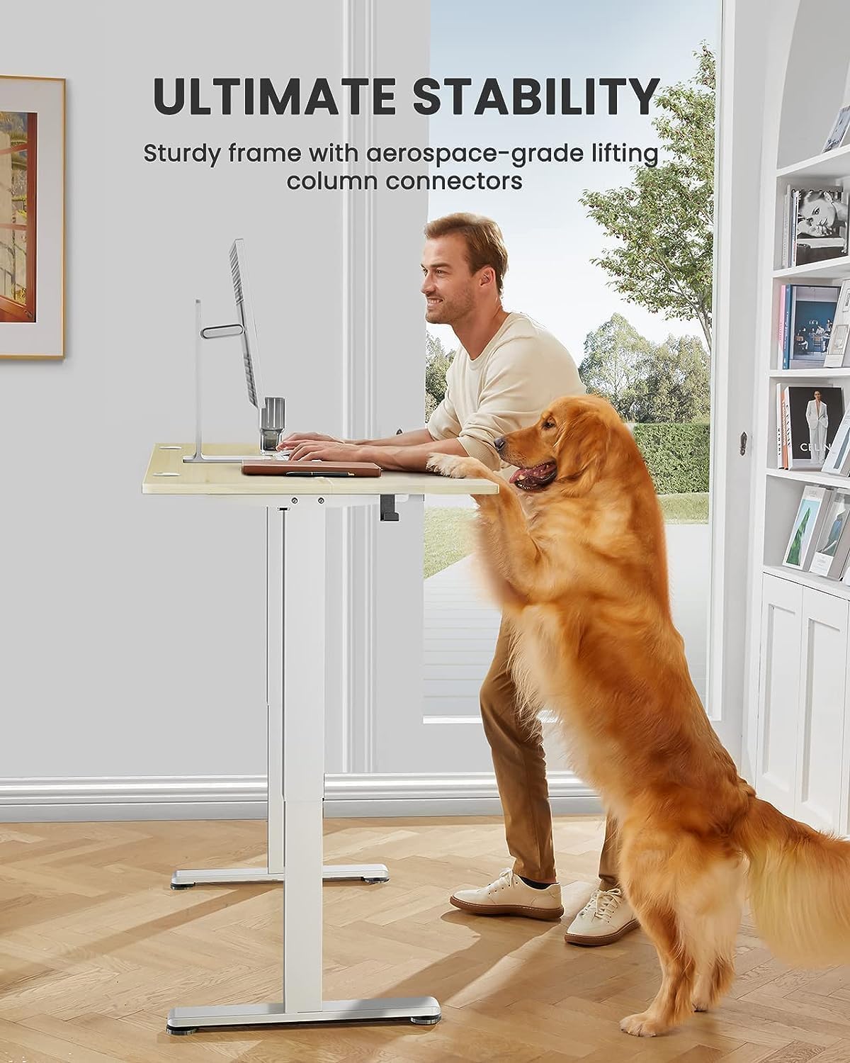ErGear Height Adjustable Electric Standing Desk, 71 x 30 Inches Sit Stand up Desk, Memory Computer Home Office Desk Large Desk with Two-Piece Desktop (Natural)