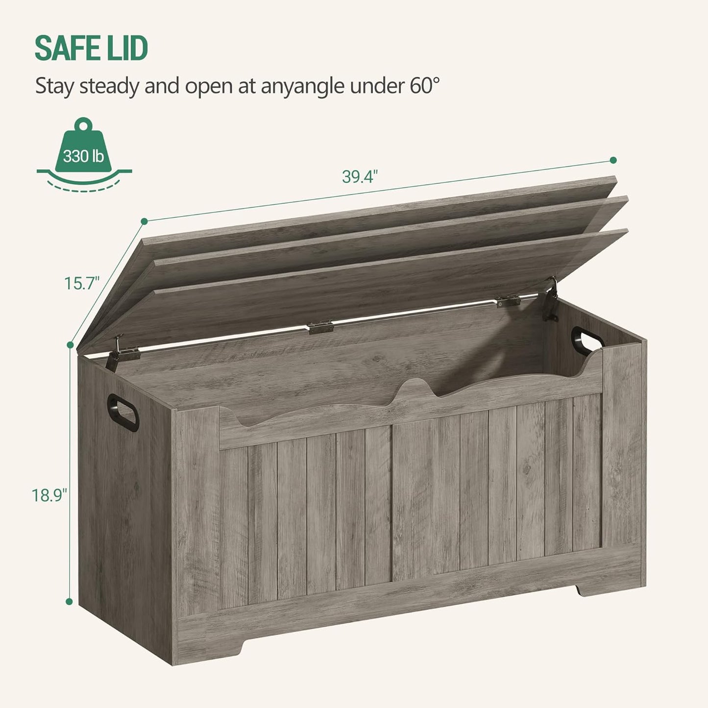 39.4" Storage Chest, Storage Bench Trunk with 2 Safety Hinge,Wooden Box, Lift-Top Chest Organizer, Shoe Bench for Entryway, Bedroom, Living Room, Greige SB01005X