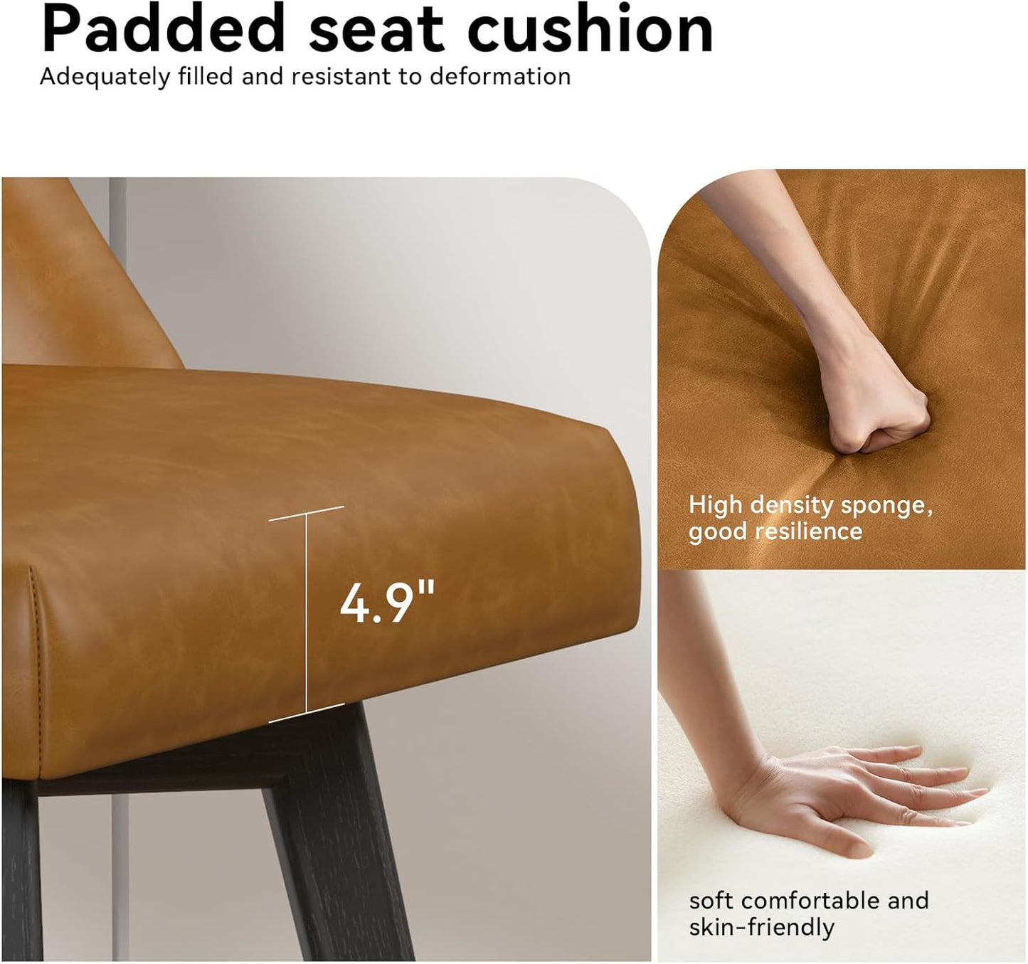 Counter Height Swivel Bar Stools Set of 3, 26 Inch Bar Stools with Footrest, Faux Leather Upholstered Barstools with Back and Solid Wood Legs for Kitchen Island, Dining Room,Pub,Brown