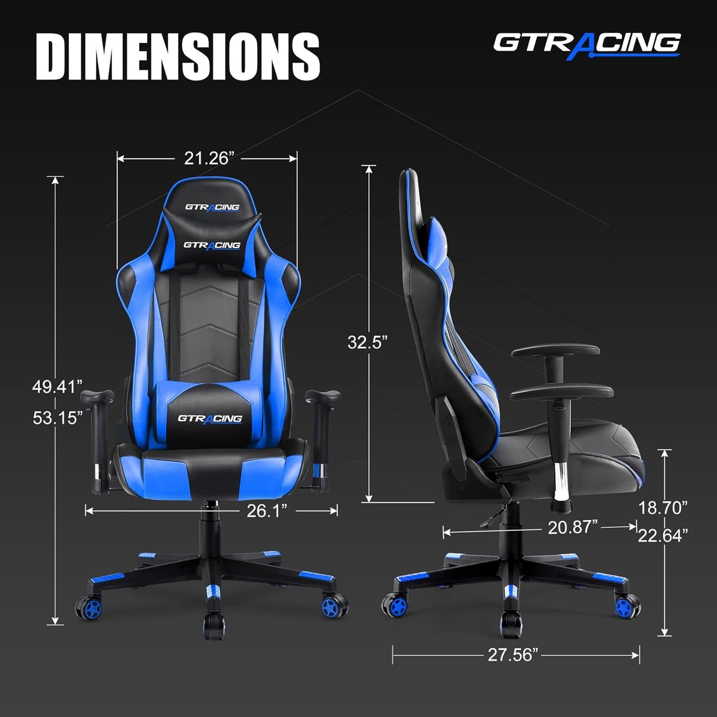 GTRACING Gaming Chair Racing Office Computer Ergonomic Video Game Chair Backrest and Seat Height Adjustable Swivel Recliner with Headrest and Lumbar Pillow Esports Chair (NavyBlue)