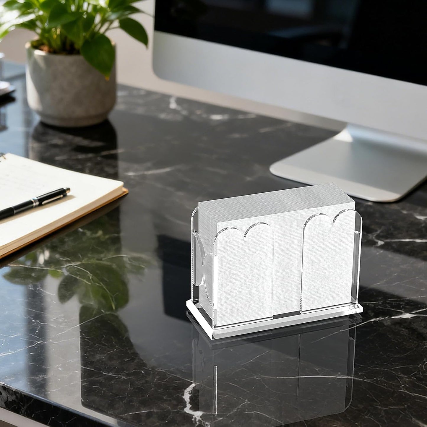 LUGUNU Acrylic Cocktail Napkin Holder-Clear Scalloped Napkin Dispenser for Bar,Bathroom, Kitchen, Dining Room–Stylish Freestanding Guest Towel Napkin Holder for Weddings, Hotels, and Home Decor