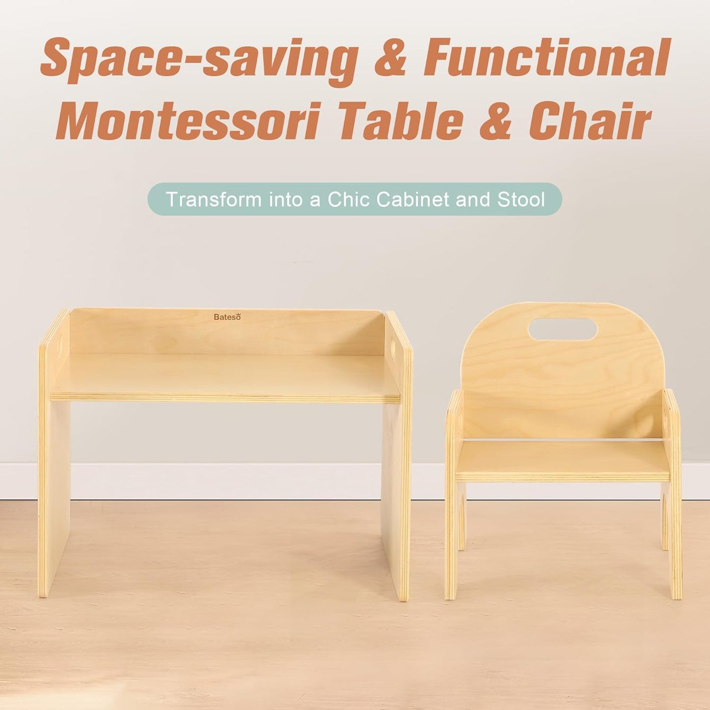 Montessori Weaning Table and Chair Set for Toddler 1-3, Wooden Baby Table and Chair Set for Eating, Laerning & Playing, Montessori Kids Furniture for Home or Preschool
