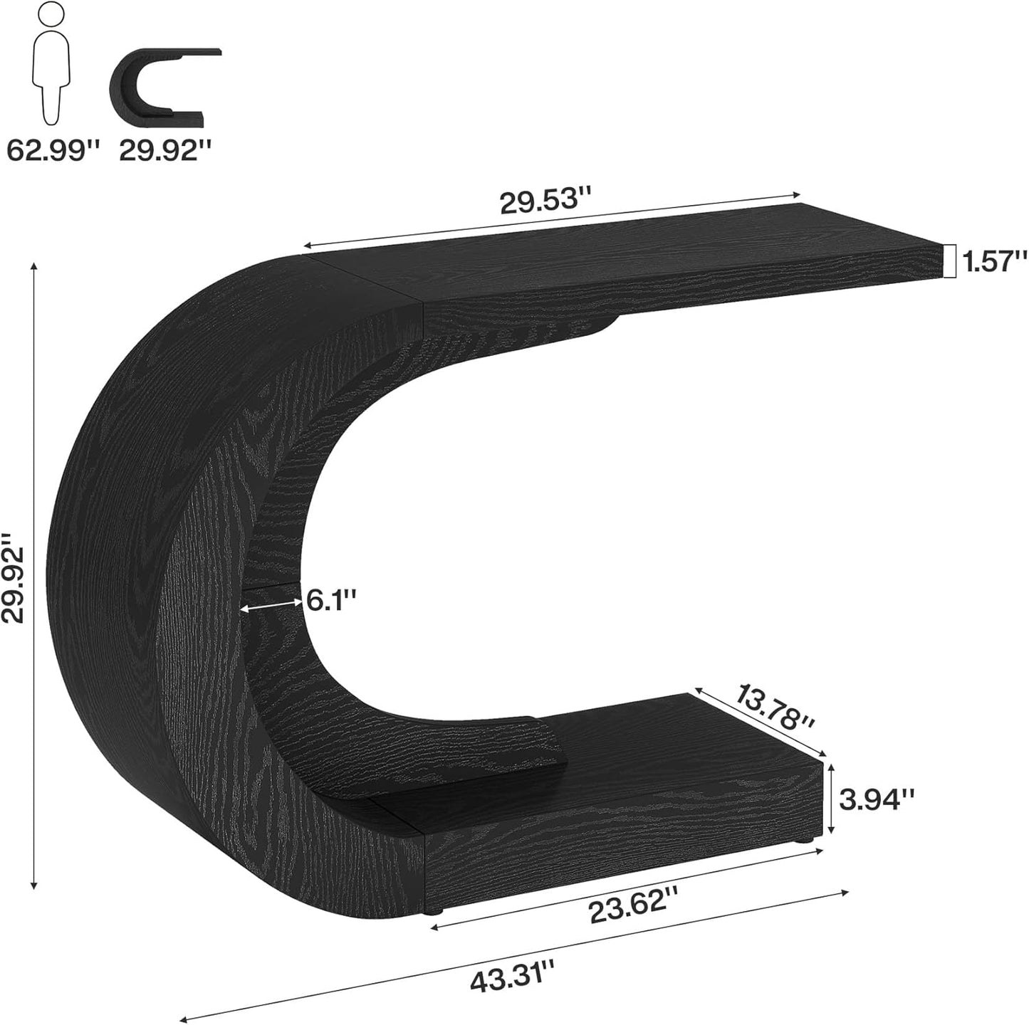 Tribesigns 43.3" Mid-Century Modern Console Table for Entryway, Wood C-Shaped Hallway Entry Accent Table for Living Room, Entrance, Foyer, Easy Assembly, Black