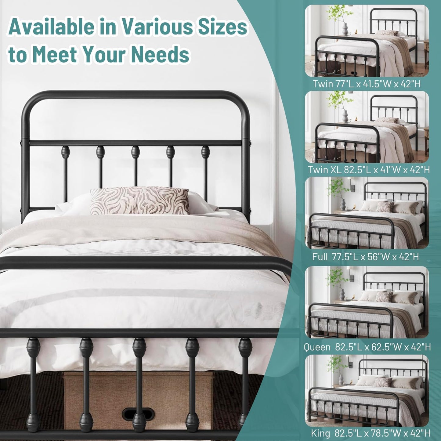 Full Size Bed Frame-Classic Metal Platform Bed Frame Mattress Foundation with Victorian Style Iron-Art Headboard/Footboard/Under Bed Storage/No Box Spring Needed/Black