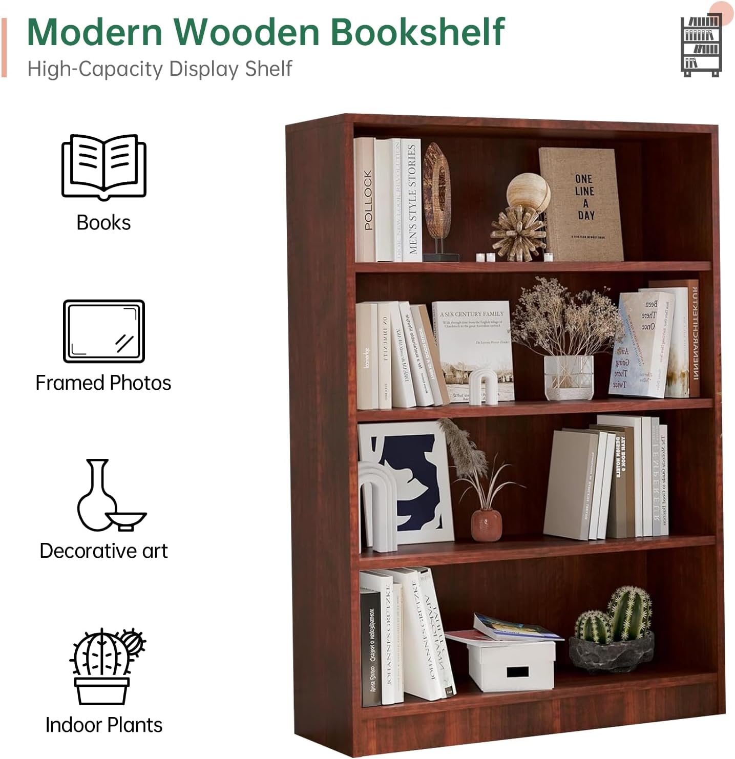 NicBex 48" Heavy Dute Wood Bookcase with Adjustable Shelves, Modern Manga Bookshelf for Living Room, Office, Small Spaces, Manga and Book Shelves Storage, Tip-Over Resistant, 33" Wide Cherry