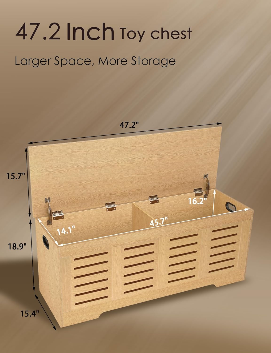 DINZI LVJ Storage Chest, 47.3”Wooden Storage Box with 2 Safety Hinges, Entryway Shoe Bench with Flip-Top, Farmhouse Style Trunk for Living Room, Bedroom, Play Room, Easy Assembly, Natural